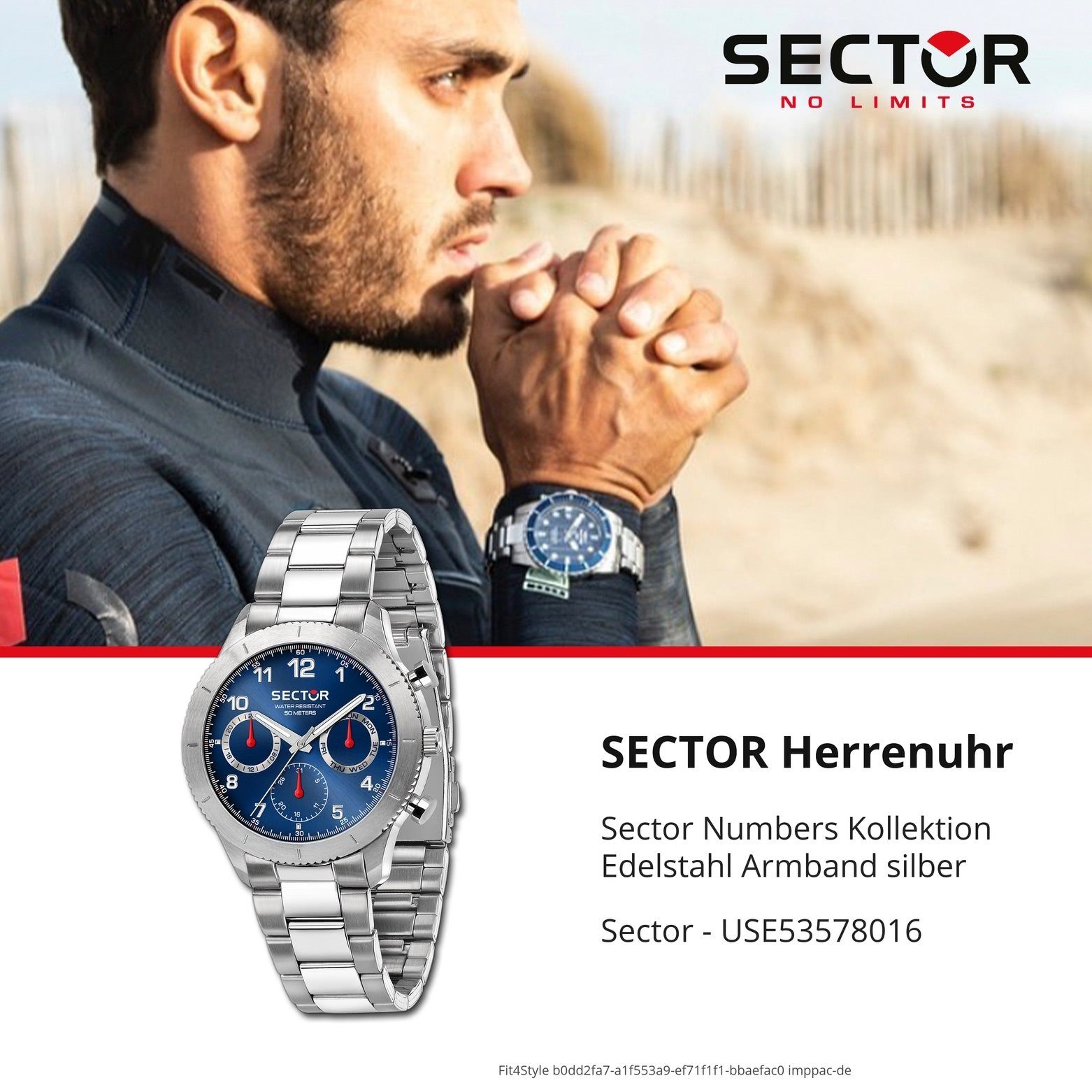 Multifunktionsuhr Sector 45mm), Armbanduhr Multifunkt, Sector Fashion-Style groß (ca. Herrenuhr Edelstahlarmband, Herren rund,
