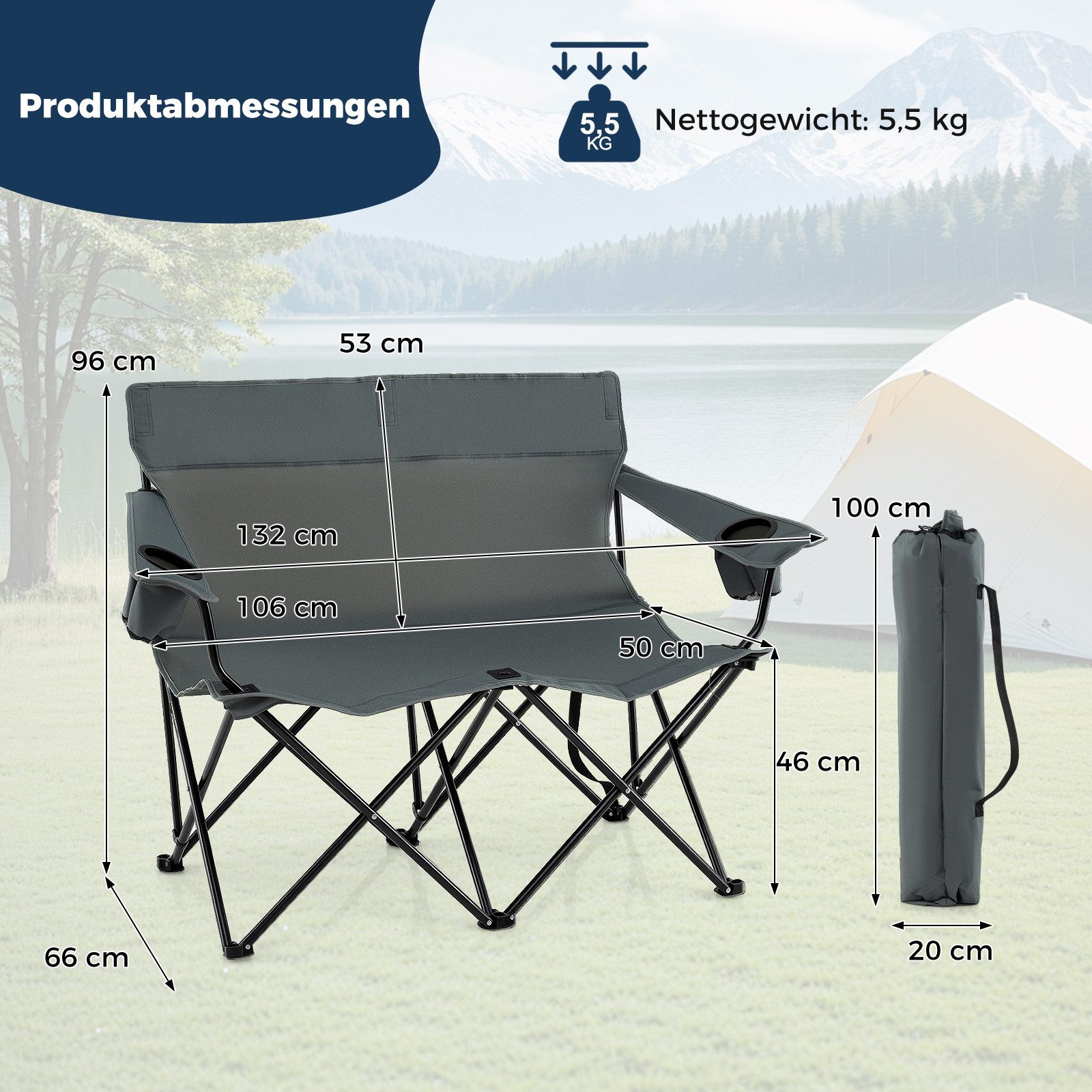 COSTWAY Campingstuhl, 2-Sitzer Klappstuhl, Faltstuhl bis günstig online kaufen