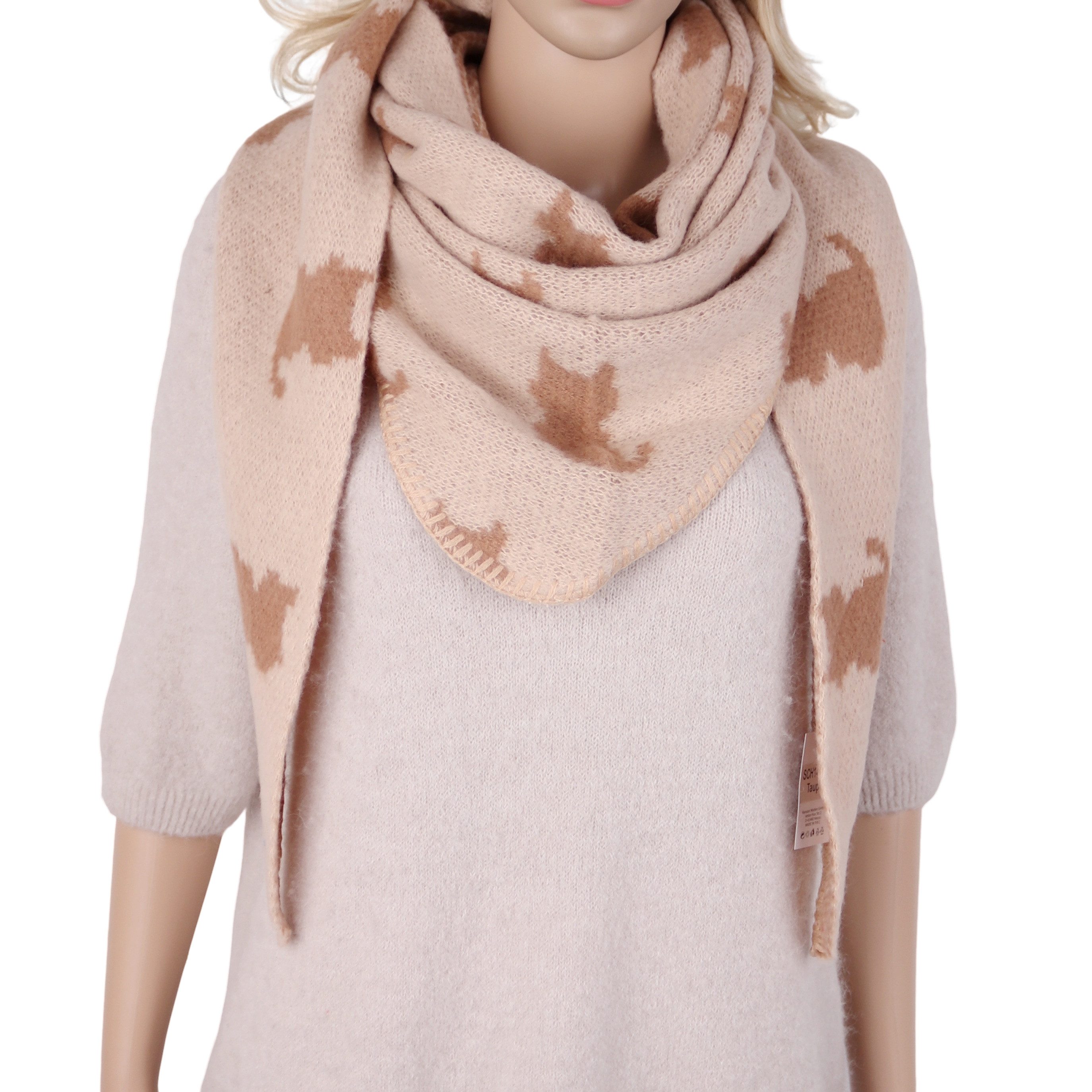 MIRROSI Dreieckstuch Damen weiches Tuch 85x190 cm mit Katzenmuster, (Neue Kollektion Herbst/Winter 2026), mit Katzenmuster
