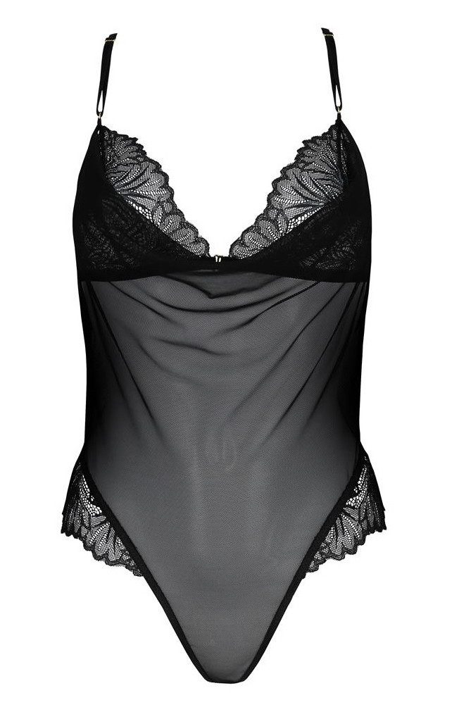 Stringbody hochbeinig geschnitten, transparenter Spitzenbody