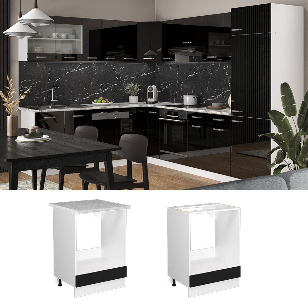 Vicco Herdumbauschrank R-Line, Schwarz Hochglanz/Weiß, 60 cm ohne Arbeitsplatte (1-St)