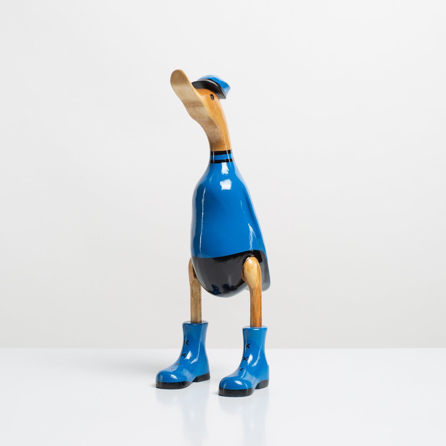 Rikmani Dekofigur Holzfigur Ente Stiefel - Handgefertigte Dekoration aus Holz Geschenk (3-er Set), 3 Holzarten fahrrad_blau
