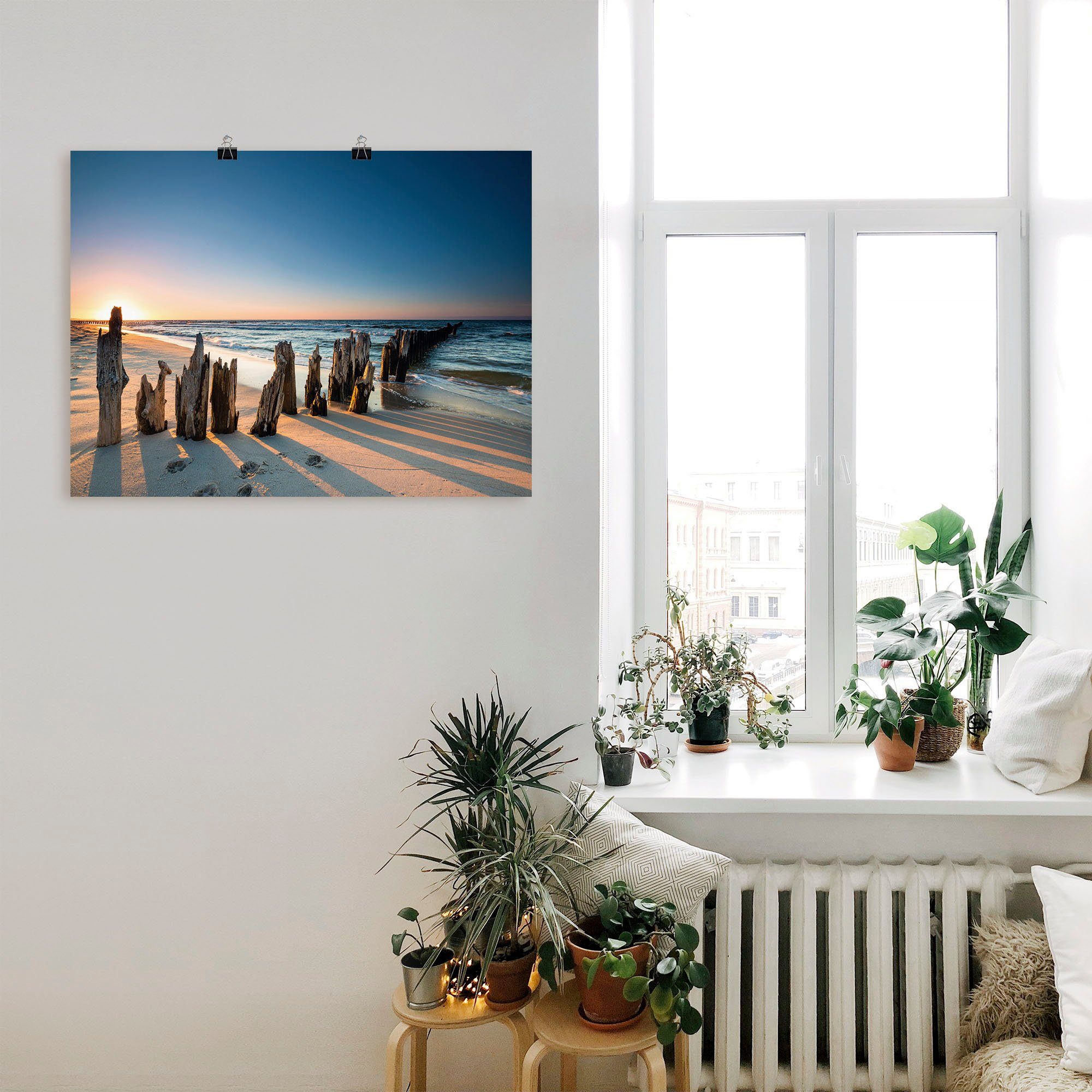 Sonnenuntergang St), Strand Wandaufkleber Wandbild Wellenbrecher, Poster Artland versch. Bilder (1 oder in Leinwandbild, Alubild, als Größen Meer