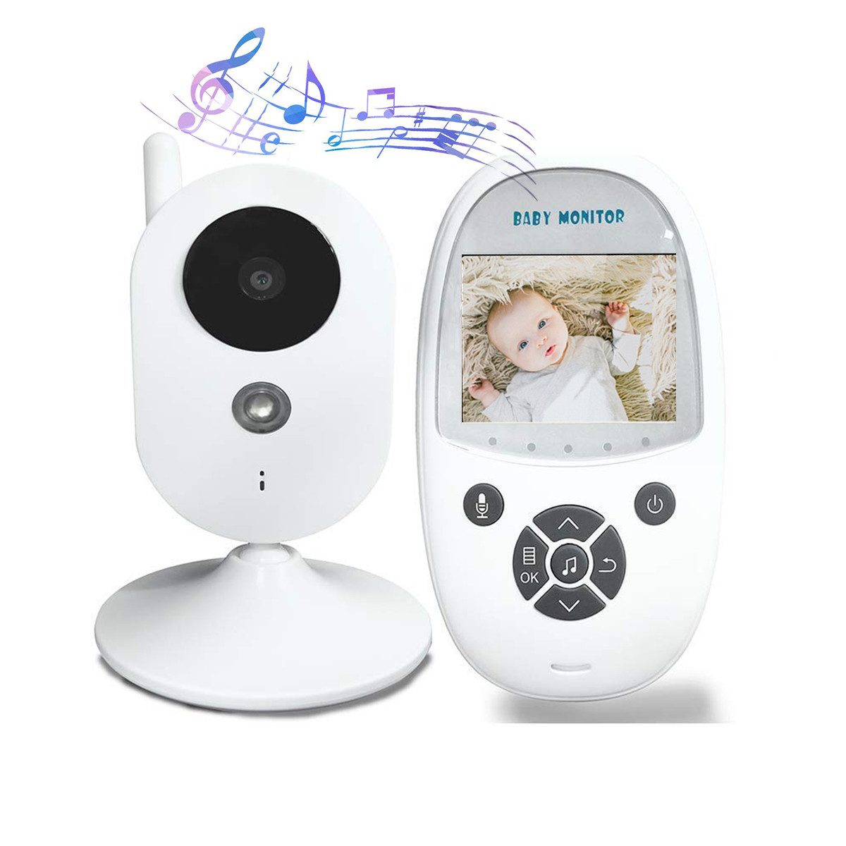 Video-Babyphone Video-Babyphone mit Kamera,2.4"LCD,Nachtsicht,Zwei-Wege-Audio,Wireless
