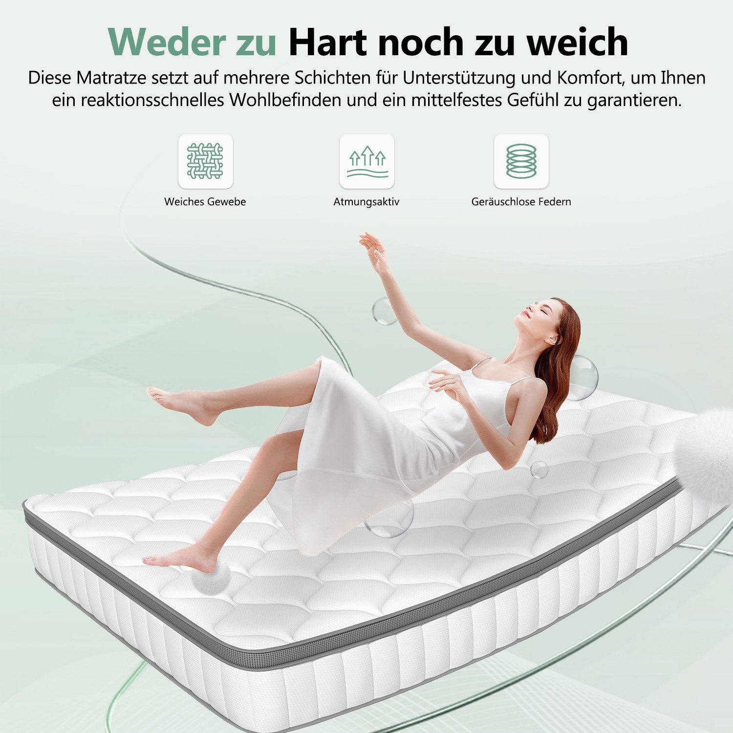 Taschenfederkernmatratze Matratze, 7 Zone Federkernmatratze Matratzen mit Spannbettlaken, Lexzurn, 25 cm hoch, (Matratze 90x200 für Kinder und Erwachsene, 7 Zon – Bild 5 von 5