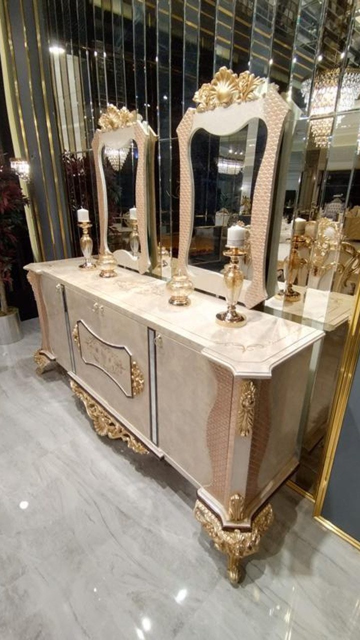 JVmoebel Kommode Luxus Möbel Anrichte Schrank Holz Spiegel Einrichtung (1 St), Made in Europa