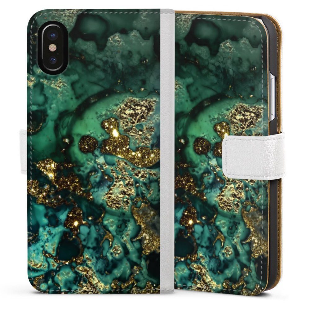 DeinDesign Handyhülle Marmor Glitzer Look Muster Cyan Glitter Marble Look, Apple iPhone X Hülle Handy Flip Case Wallet Cover Handytasche Leder
