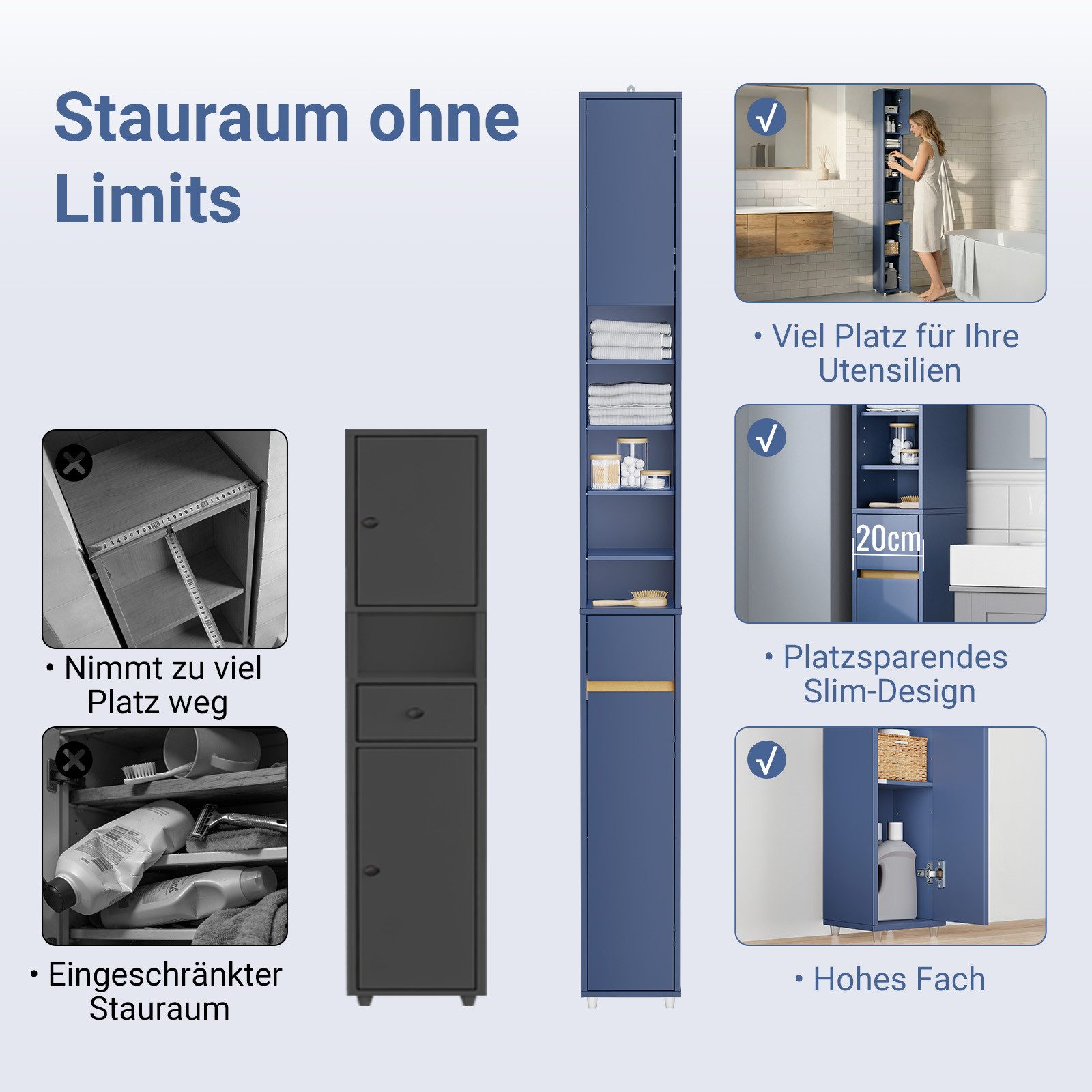 SoBuy Hochschrank BZR34, Badschrank schmal, Badezimmermöbel, Wasserabweisen günstig online kaufen
