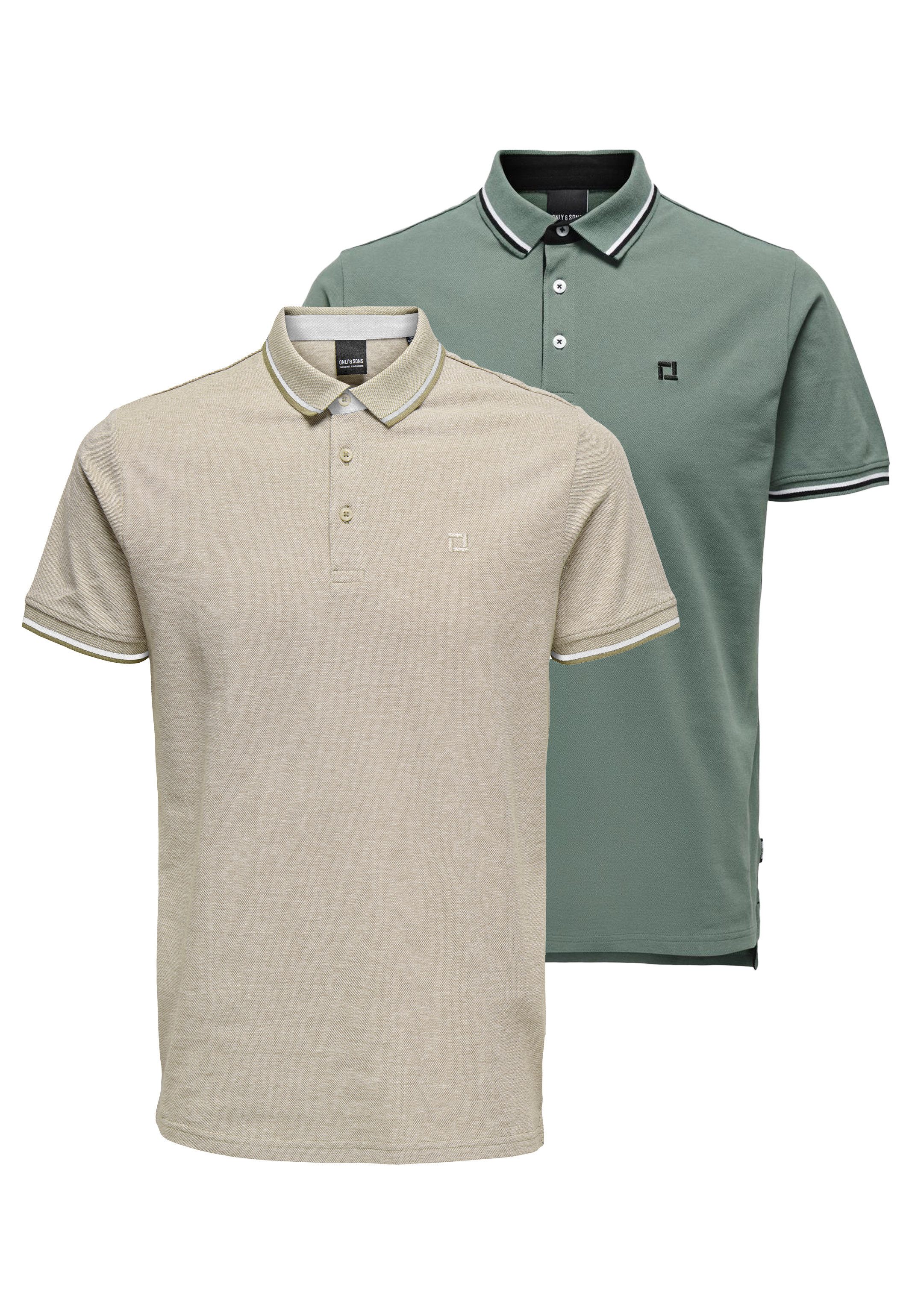 ONLY & SONS Poloshirt 2er Pack Onsefletcher (Spar-Set, 2-tlg) Poloshirt - Baumwolle - Atmungsaktiv - Hochwertiger Piqué-Stoff