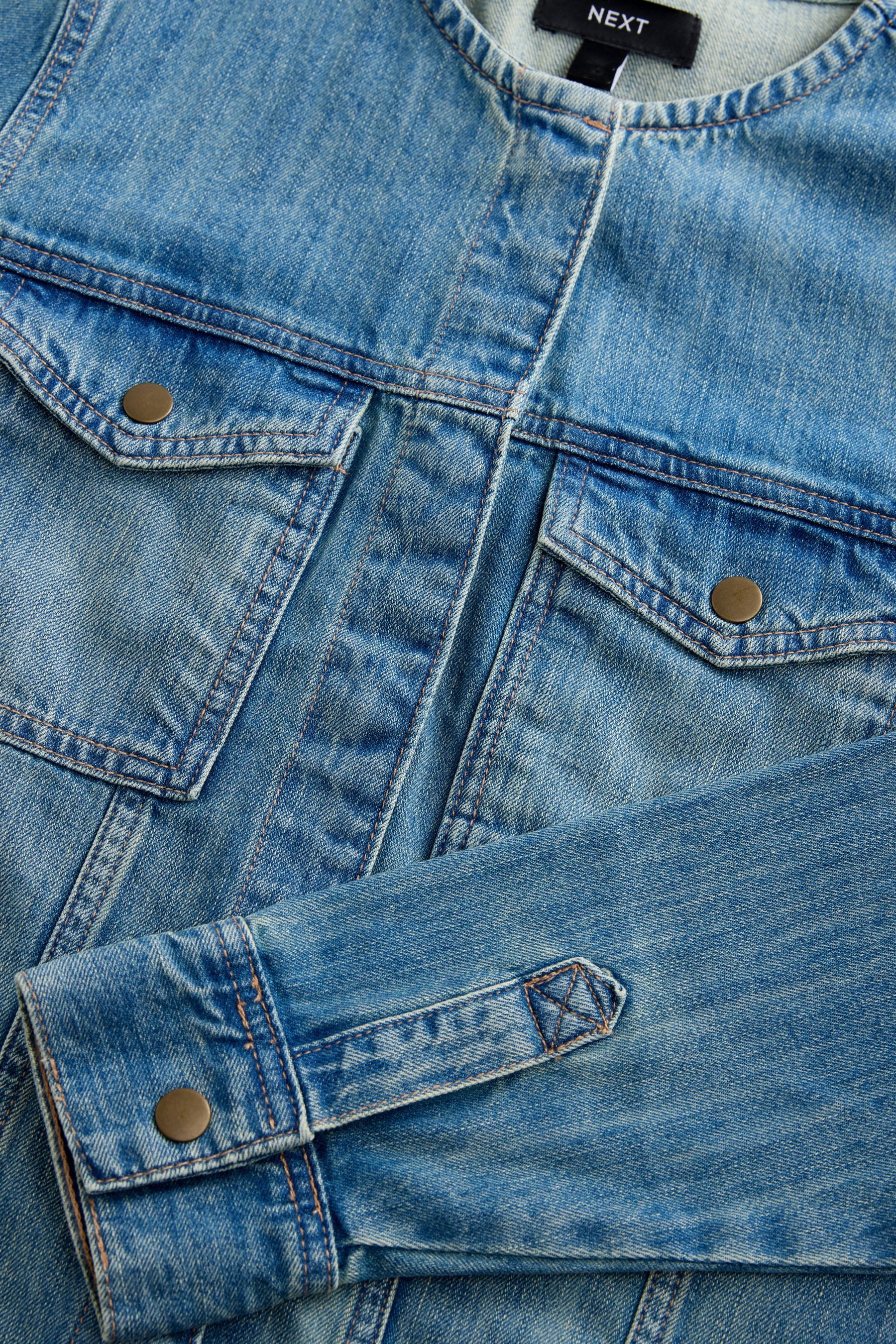 Next Minikleid Langärmeliges, kragenloses Denim-Minikleid (1-tlg) günstig online kaufen