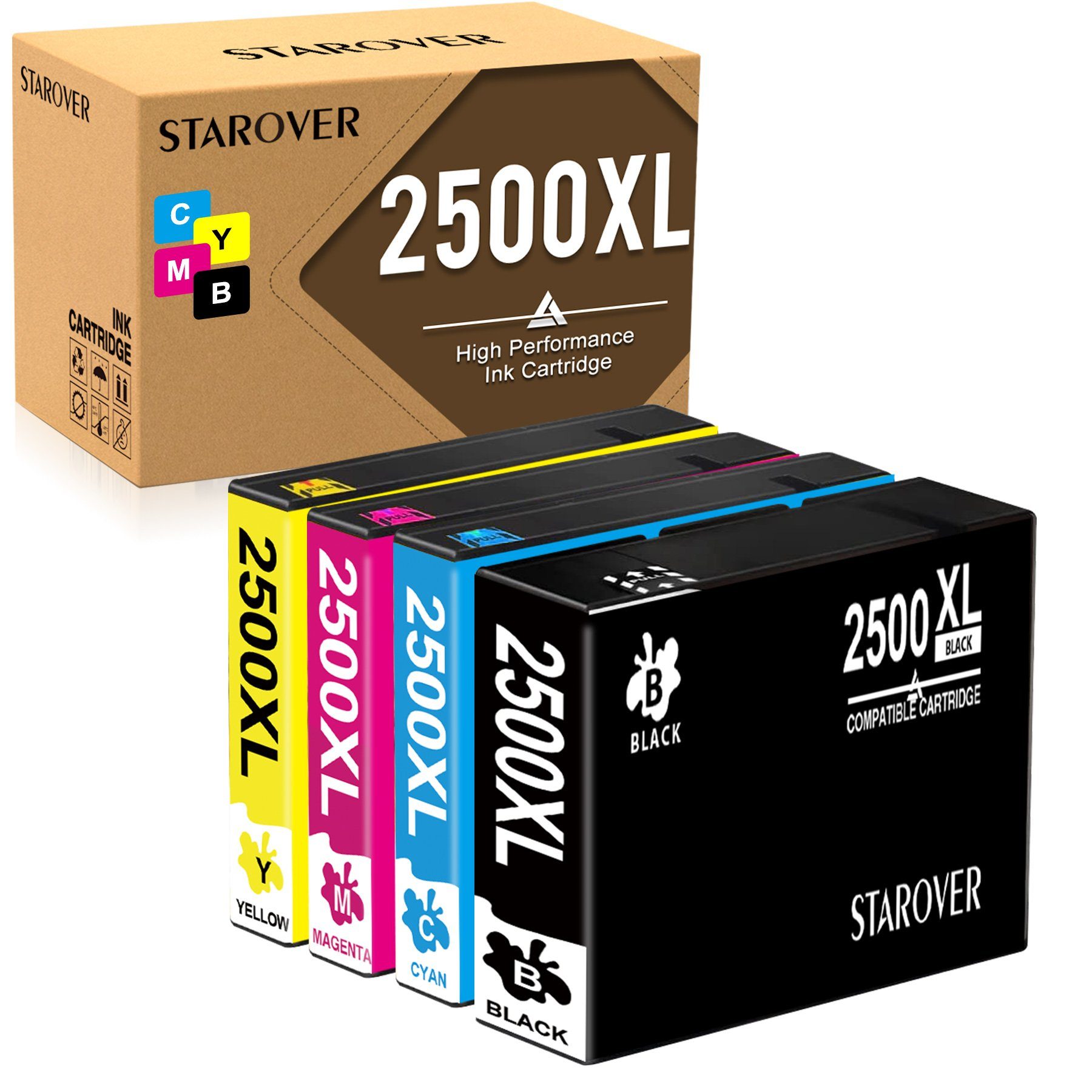 STAROVER 4er 2500XL Multipack Kompatibel für Canon PGI-2500 XL Tintenpatrone (Canon Maxify MB5000 MB5050 MB5100 MB5150 MB5155 MB5300 MB5350 MB5400 MB5450 MB5455, IB4000 IB4050 IB4150)