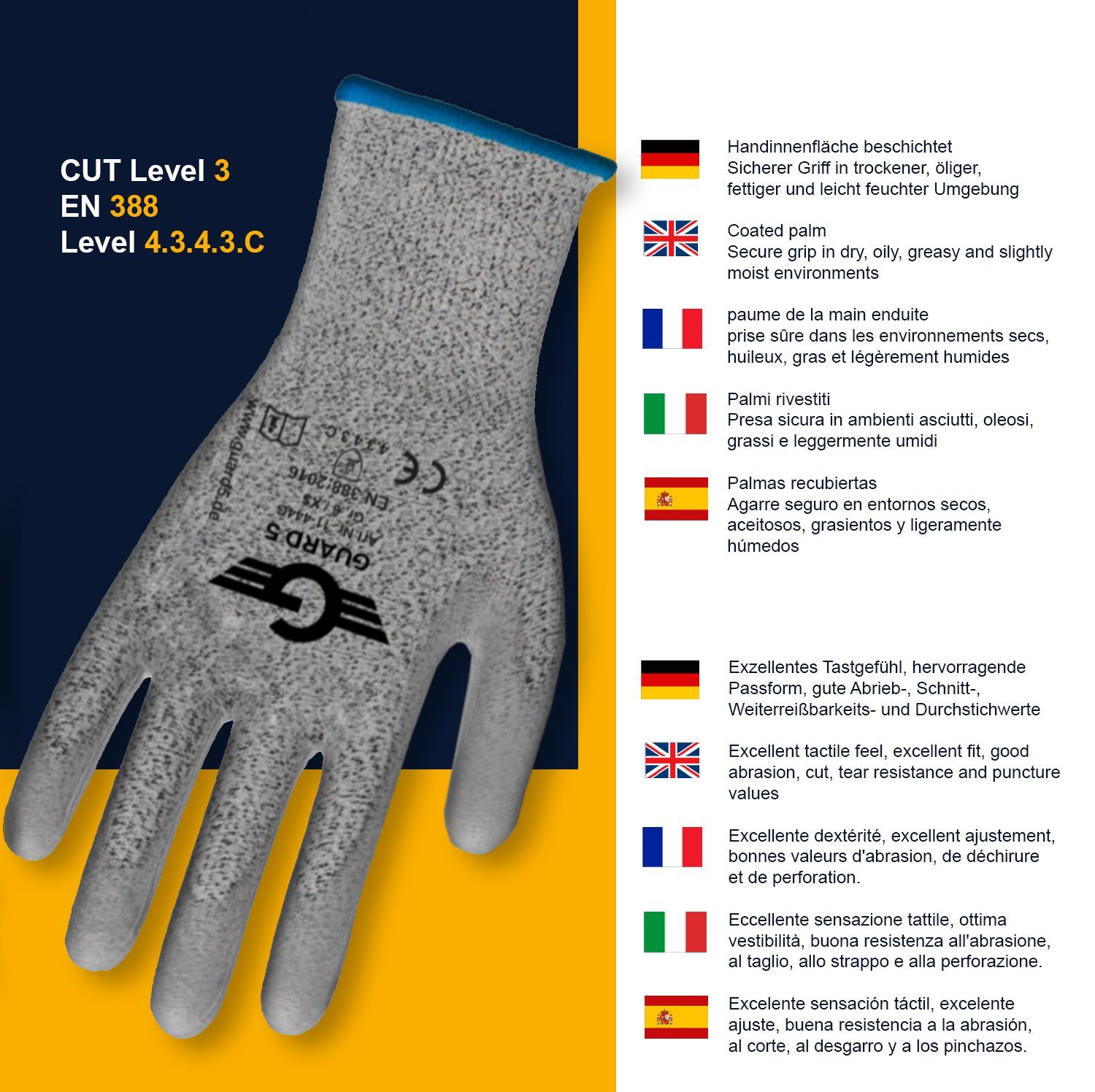 GUARD 5 Arbeitshandschuhe Schnittschutz - Schnittfeste Garten-Handschuhe Le günstig online kaufen