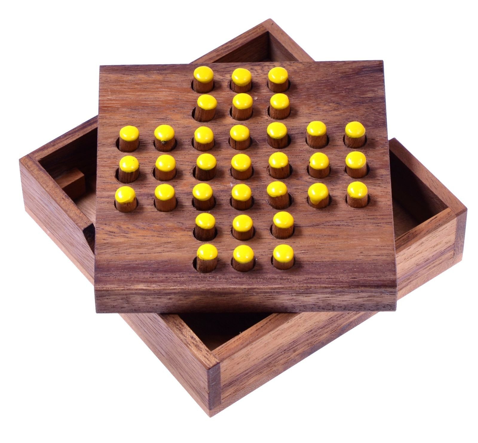 LOGOPLAY Spiel Solitär Gr. S gelb, Gesellschaftsspiel, Solitär S gelbe Stecker Das kleine Knobelspiel mit Suchtfaktor