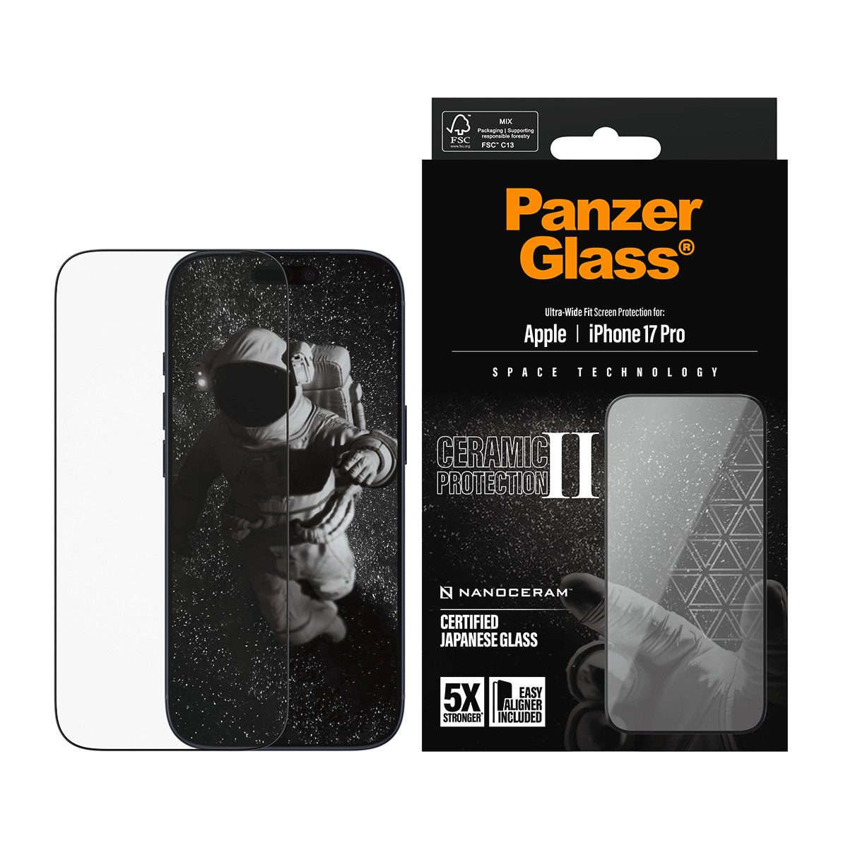 CARE by PanzerGlass Displayschutzglas Ceramic II Ultra-Wide Fit Screen Protector für Apple iPhone 17 Pro, Displayschutzfolie, Schutzfolie, Bildschirmschutz, kratz- & stoßfest