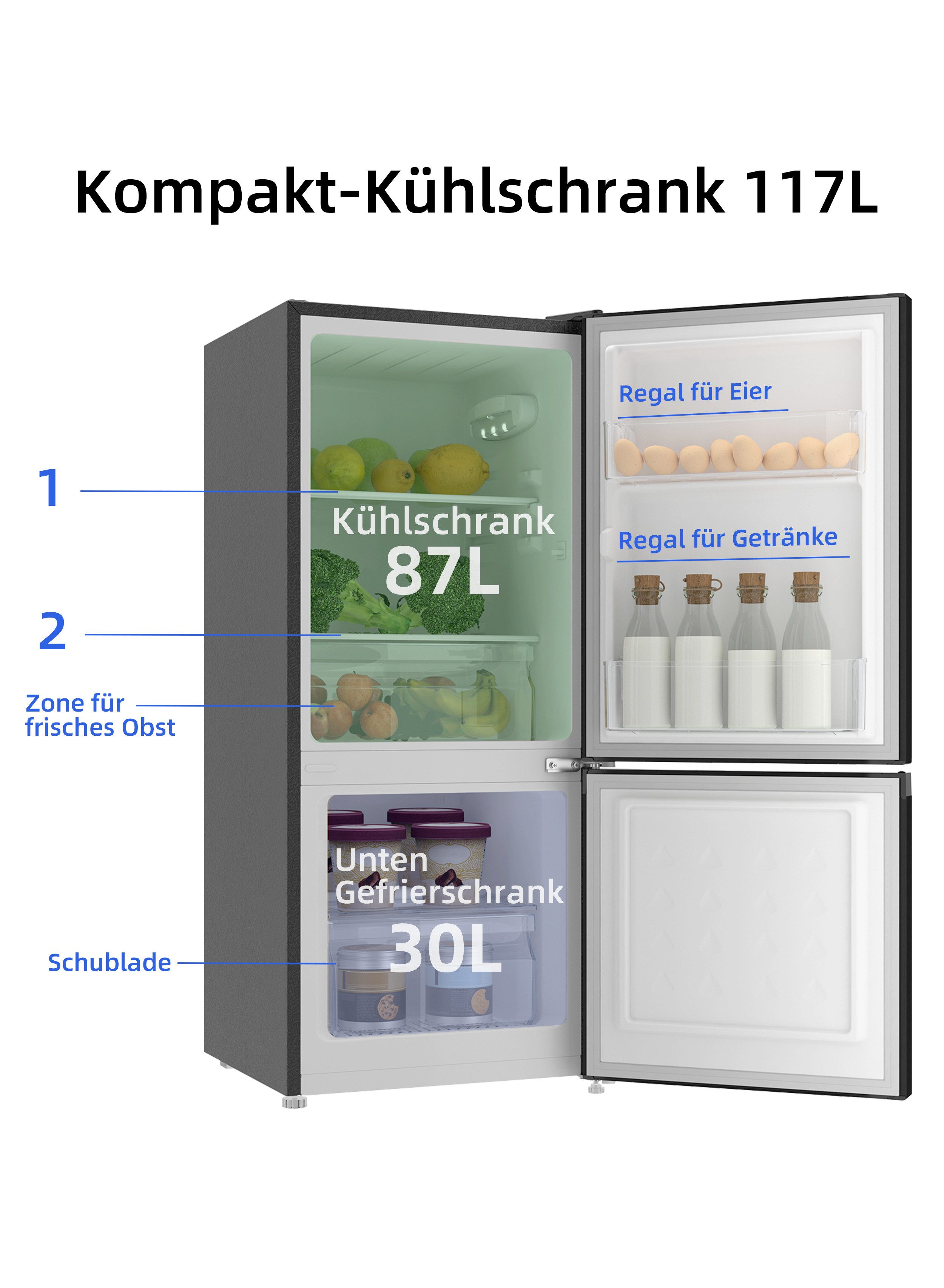 CHiQ Kühl-/Gefrierkombination Low Frost CBM117L42, 114 cm hoch, 47.4 cm breit, 117L Kühlschrank,12 Jahre Garantie auf den Kompressor,Low-frost