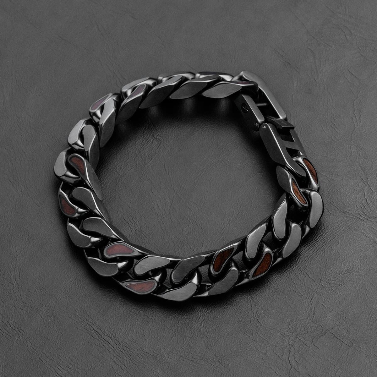 Holzkern Gliederarmband Herren-Edelstahl mit Holz Bodyguards Walnuss/Dunkelgrau