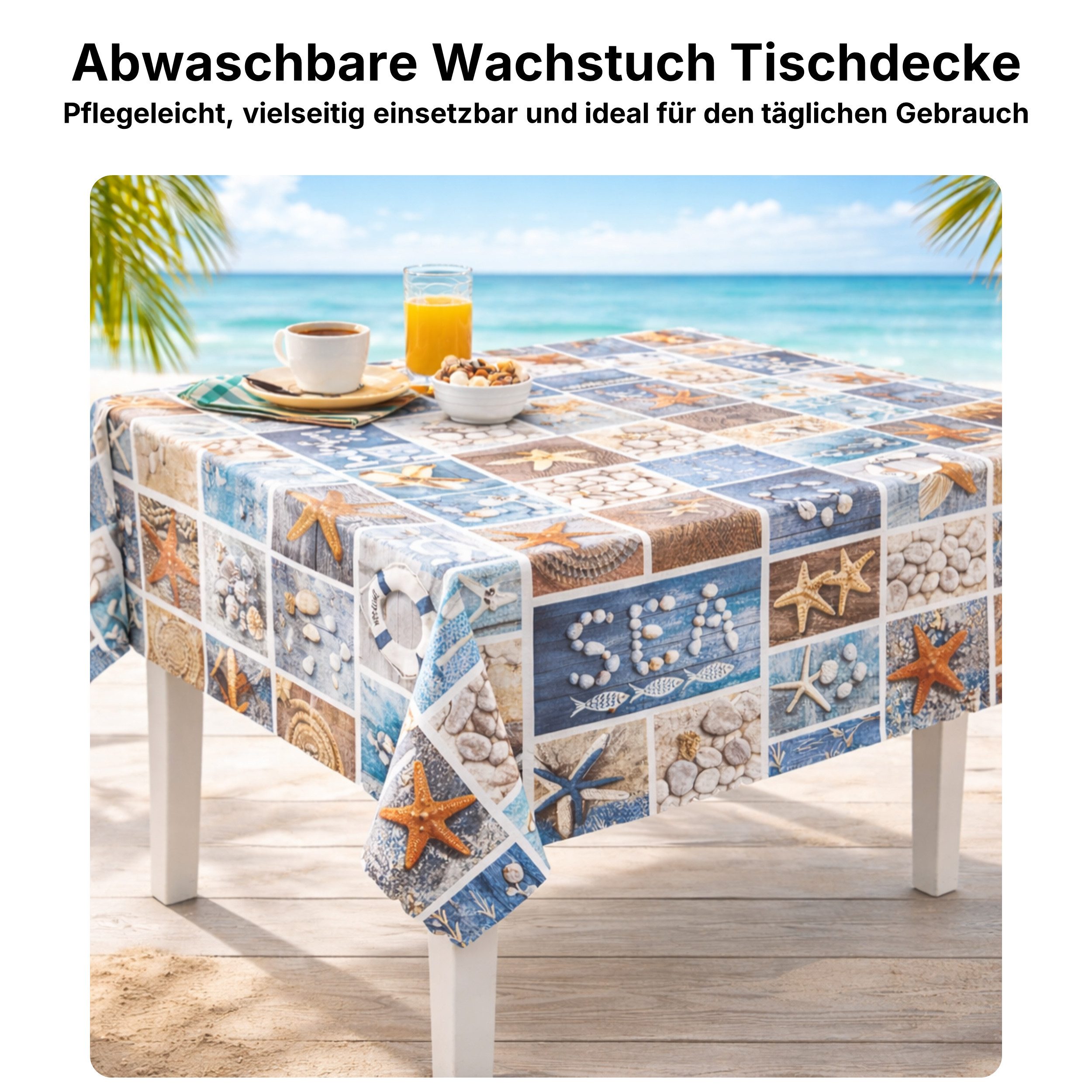 Melody Gartentischdecke Wachstuchtischdecke Tischdecke Seestern abwaschbar eckig, fleckenabweisend, wasserabweisend, Glattes Gewebe, bedruckt