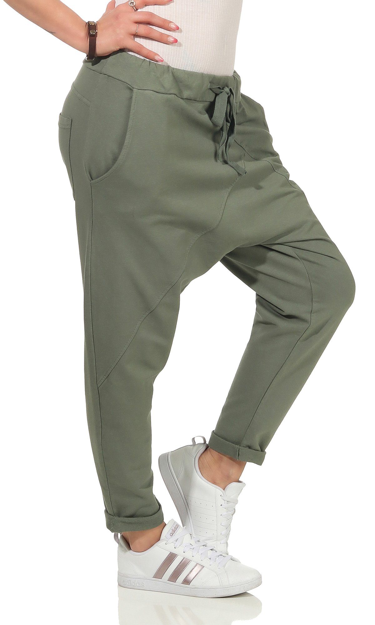 CLEO STYLE Jogginghose Damen Jogginghose 104 Oliv Elastikbund mit Tunnelzug, Unifarben