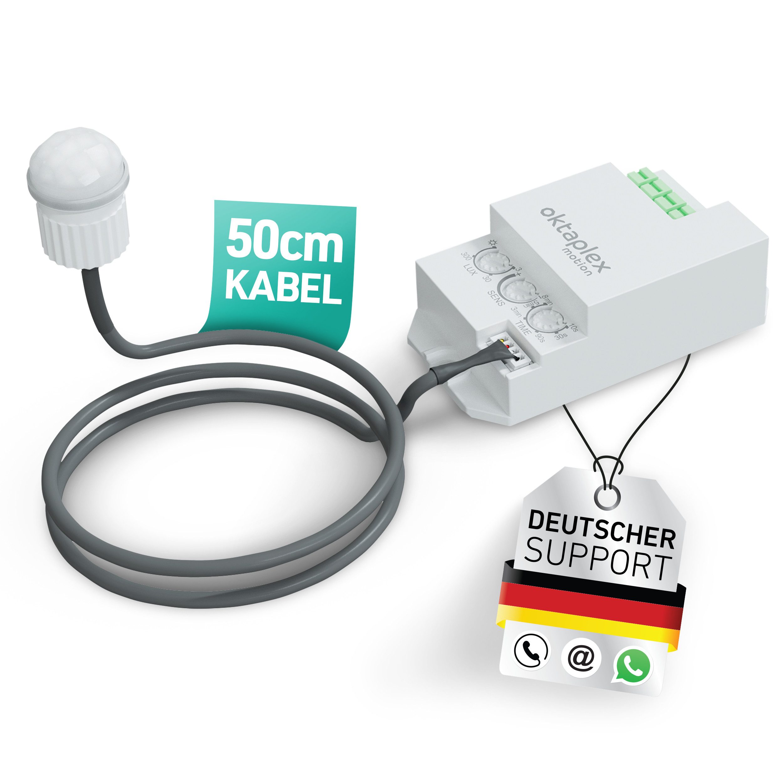 Oktaplex motion Bewegungsmelder Jana Einbau Bewegungsmelder 360 Grad Infrarot 6m Reichweite IP65, Für Decke Wand Leuchte 50 cm Kabel IP20 weiß