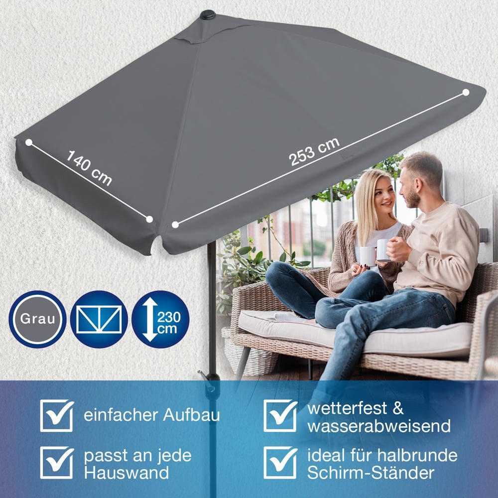 EASYmaxx Sonnenschirm rechteckig, 230 x 140 cm für Balkon und Terasse, mit praktischer Handkurbel & Sonnenschutz UV-Schutz 40+