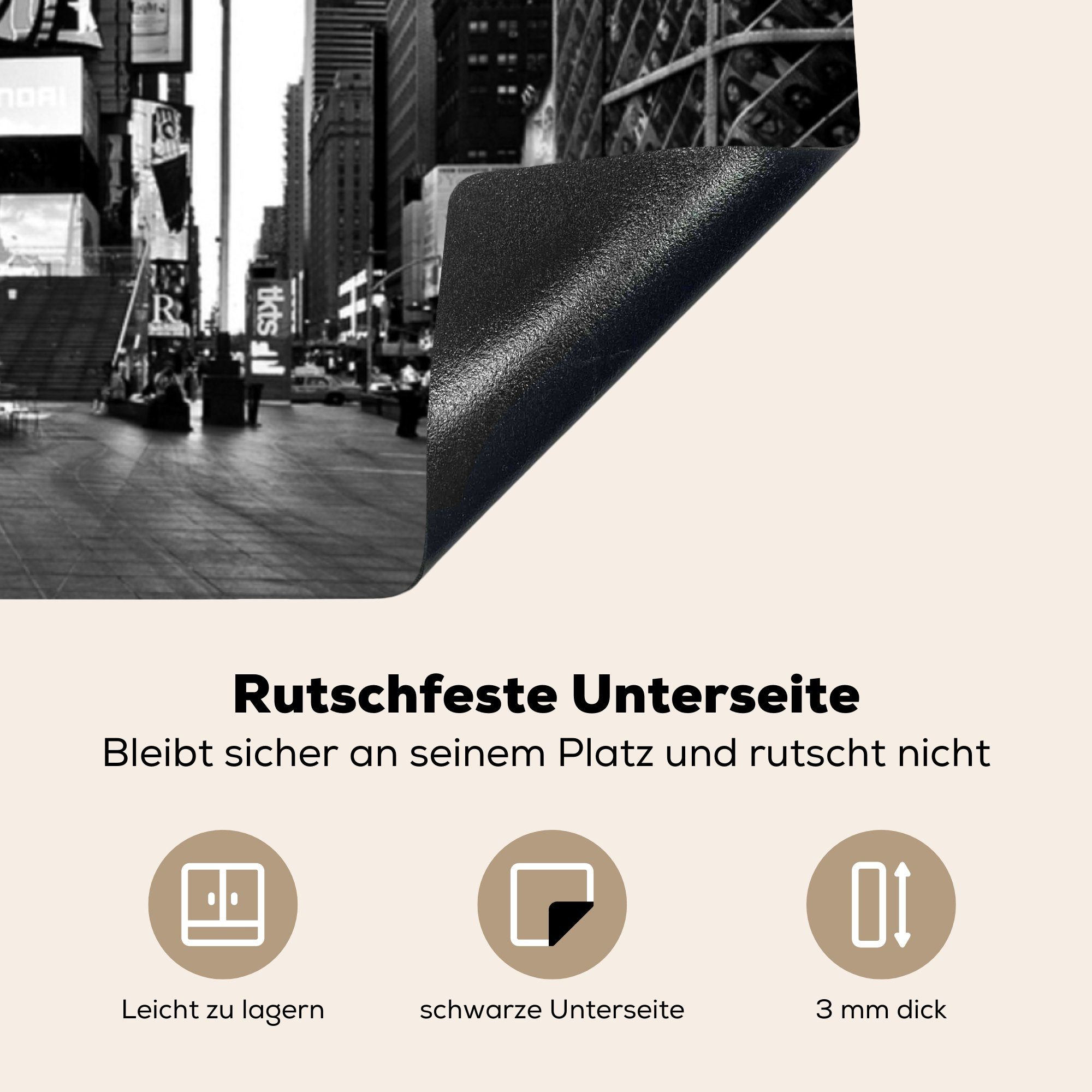 MuchoWow Herdblende-/Abdeckplatte Quadratischer Square mit Vinyl, Arbeitsplatte tlg), für Times küche 78x78 Werbetafeln, Ceranfeldabdeckung, (1 cm, schwarz-weißer