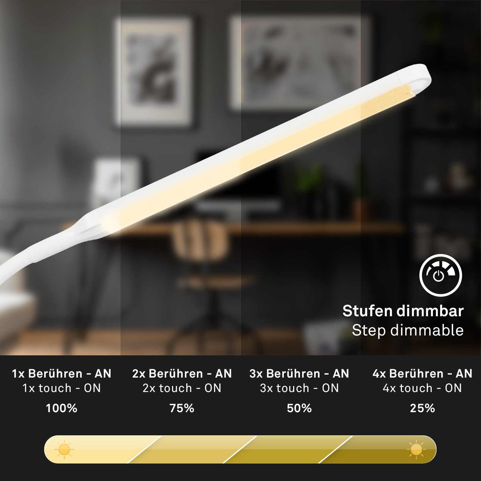 Briloner Leuchten Tischleuchte LED Tischlampe Extra-Warmweiß Home Office dimmbar, LED fest integriert, 2700K - Extra - Warmweiß