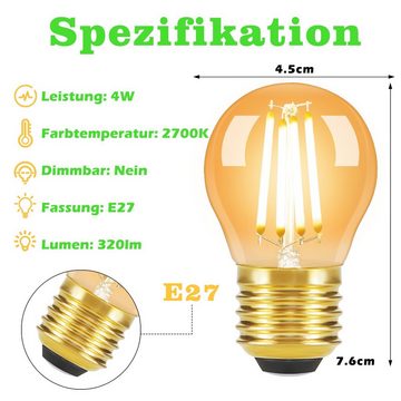 ZMH LED-Leuchtmittel Edison LED Vintage Glühbirne - G45 2700K E14//E27, E27, 6 St., warmweiß, Filament Retro Glas Birne Energiesparlampe