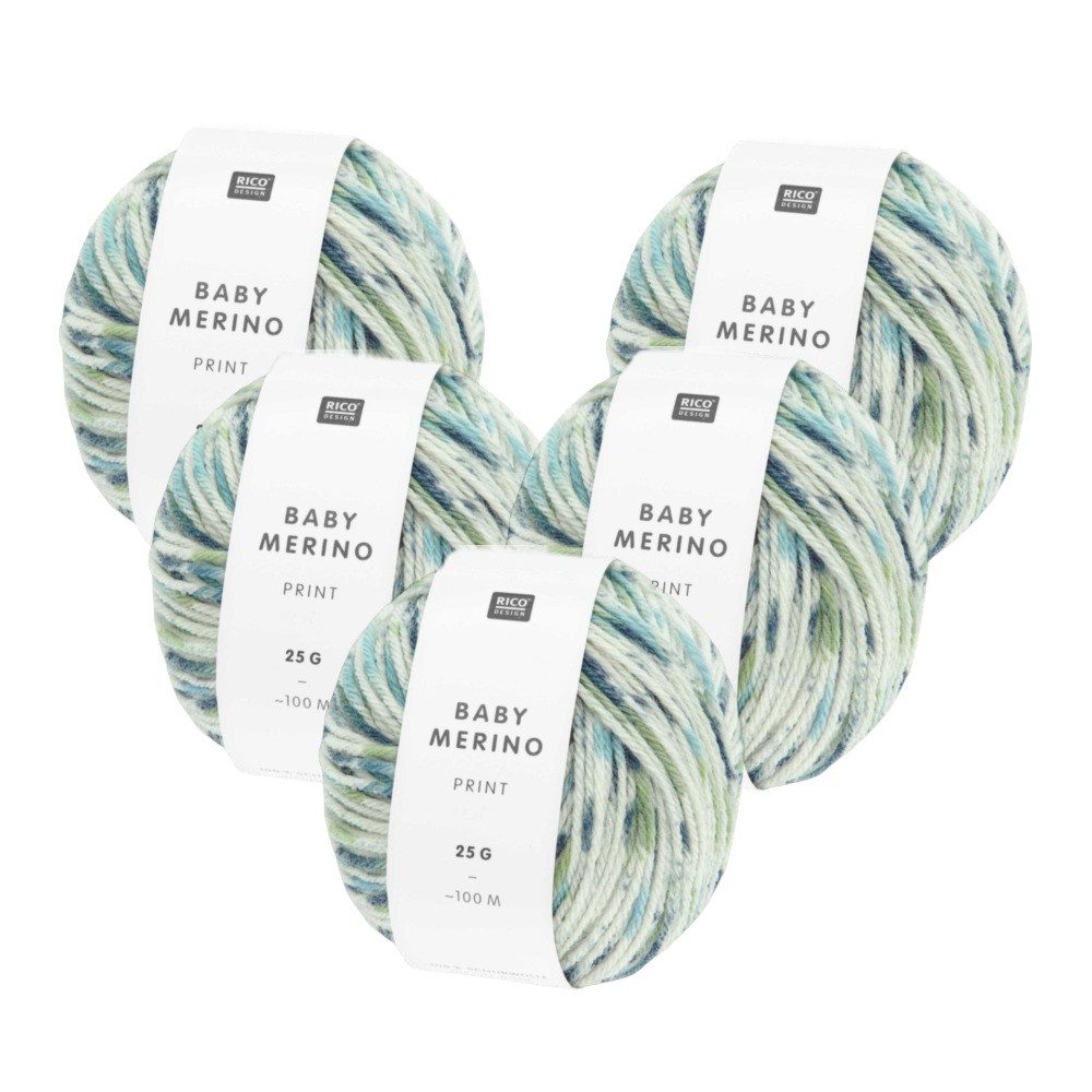 Rico Design 5 x RICO BABY MERINO PRINT Häkelwolle, 400 m