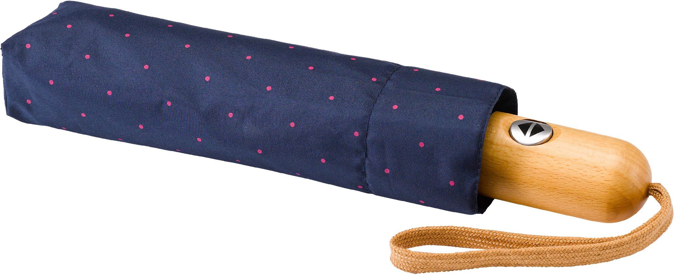 EuroSCHIRM® Taschenregenschirm Punkte Umwelt-Taschenschirm, marine, pink