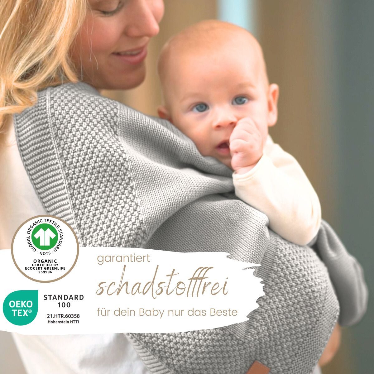 Babydecke DIKOS® Kuscheldecke Bordüre *100%* Bio Baumwolle, Geschenk zur Geburt, DIKOS, Strickdecke 75×100, Baby Erstausstattung Neugeborene, Babygeschenk