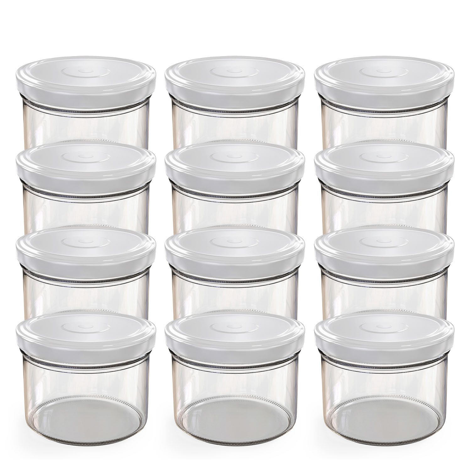 Oputec Einmachglas 12x 230ml Einmachgläser mit Schraubdeckel TO 82 Weiß Marmeladengläser, Glas/Metall