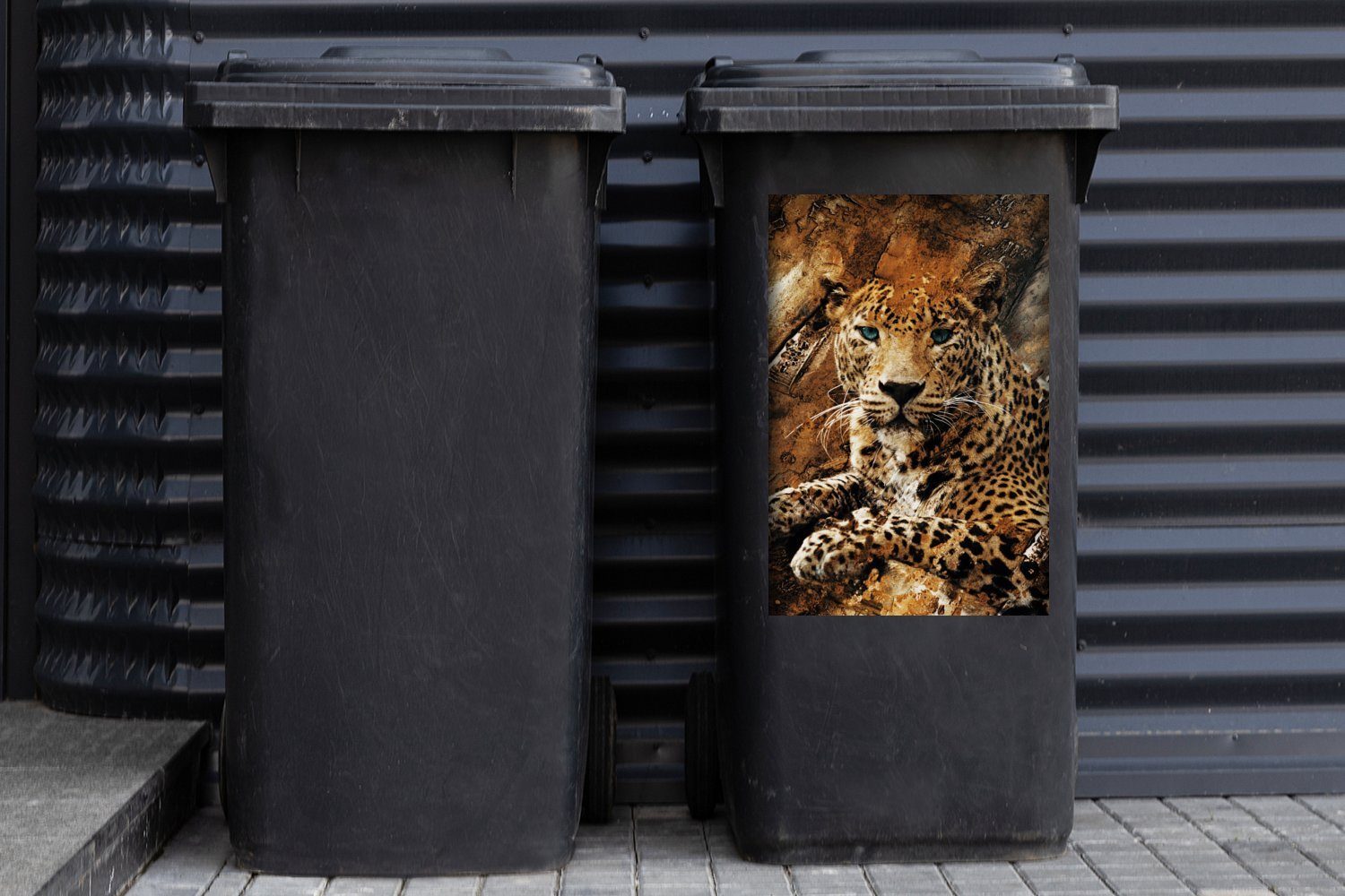 Abfalbehälter Steine MuchoWow Leopard - Mülltonne, St), (1 Wandsticker - Mülleimer-aufkleber, Container, Sticker, Wand
