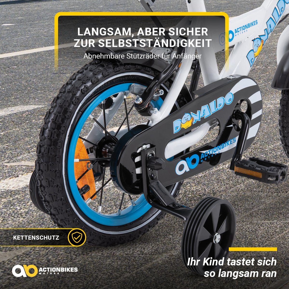 Actionbikes Motors Kinderfahrrad Kinder Fahrrad BMX Donaldo inkl. Korb, 1 Gang, ohne Schaltung, (V-Brake-Bremsen, Luftbereifung, Schutzbleche)