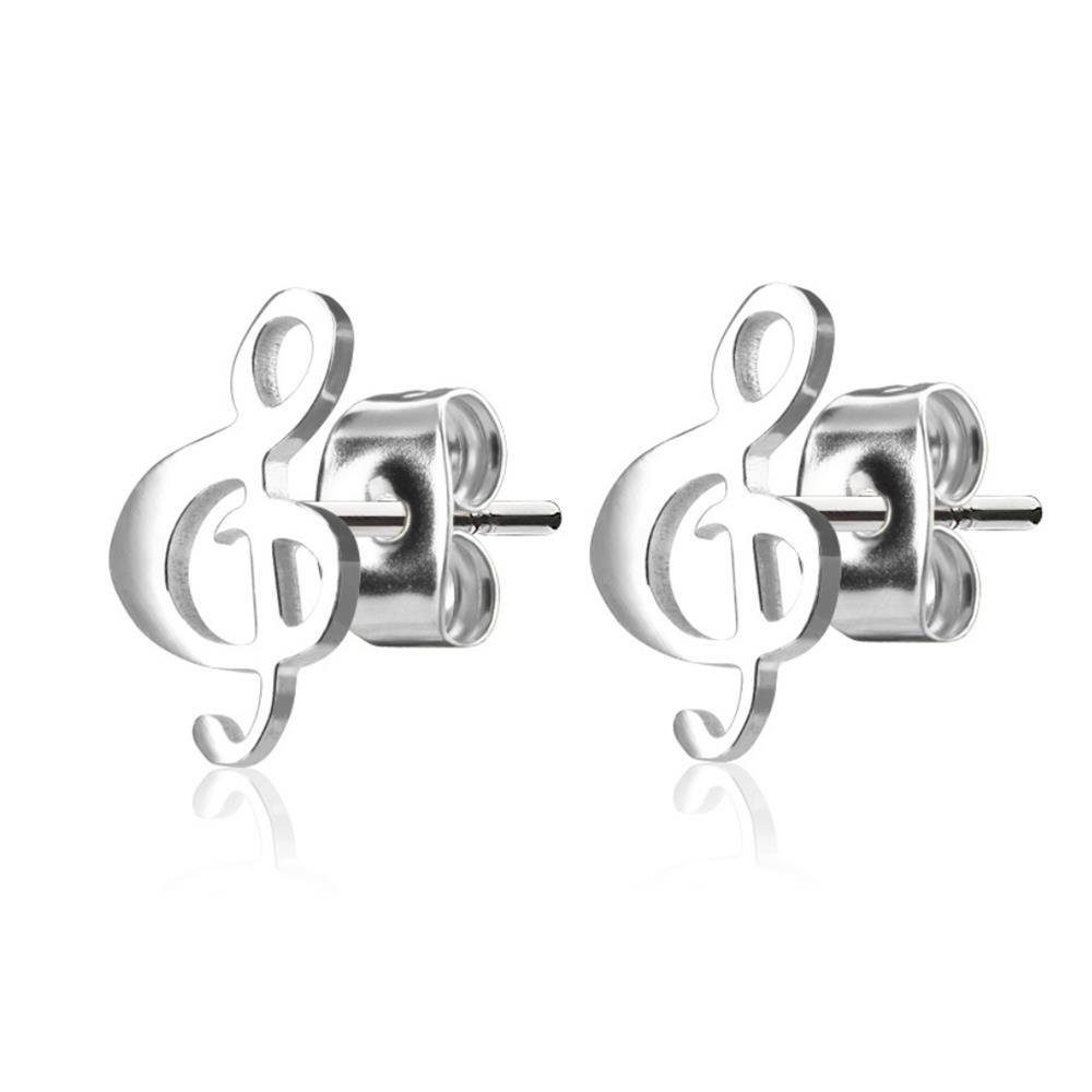 BUNGSA Ohrring-Set Edelstahl Damen (2 (1 Ohrschmuck Silber Stück), Paar aus Ohrstecker Notenschlüssel Ohrringe 2-tlg)