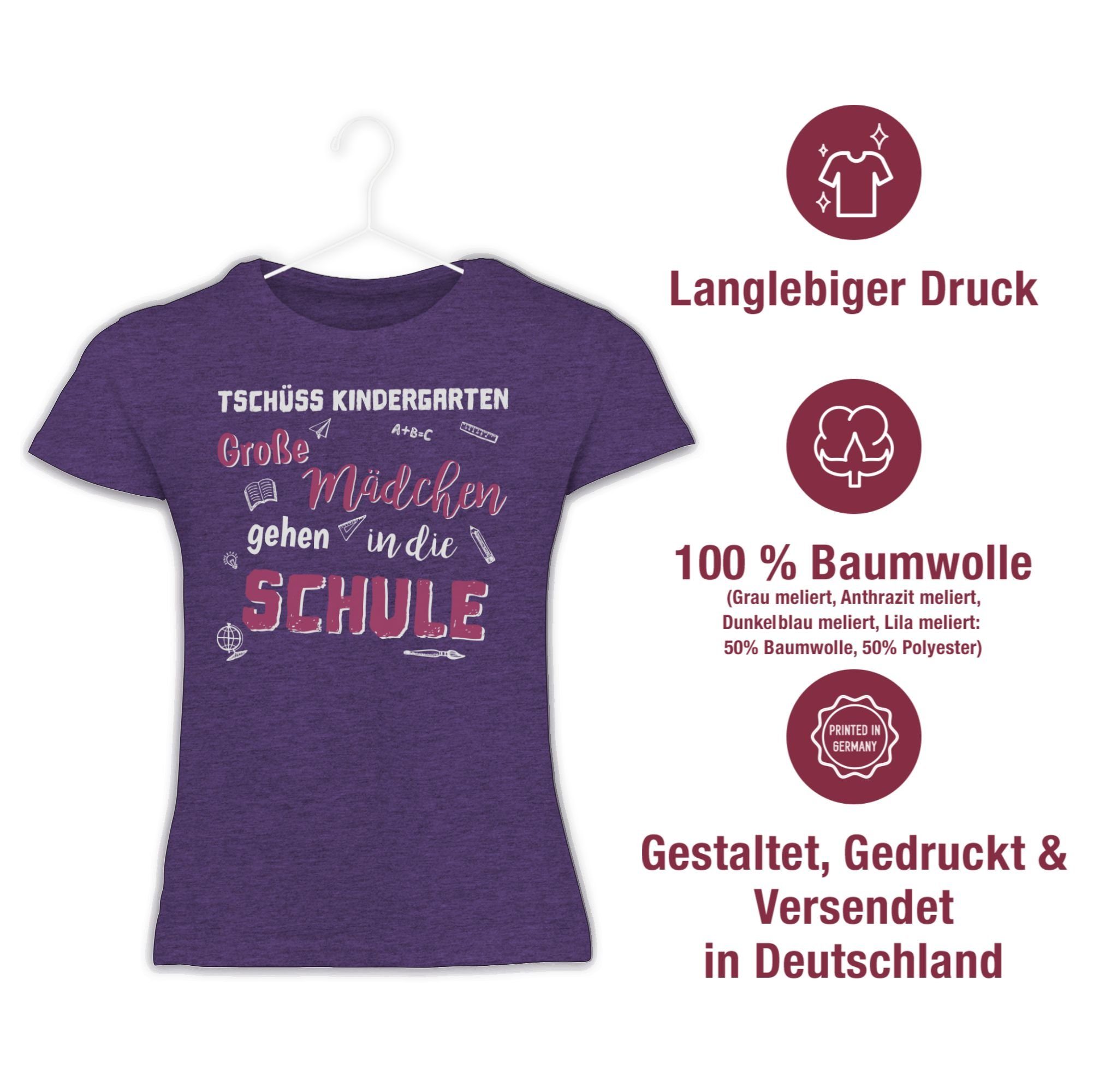 Kindergarten Große Einschulung Tschüss T-Shirt Meliert Mädchen Mädchen Lila Shirtracer 1