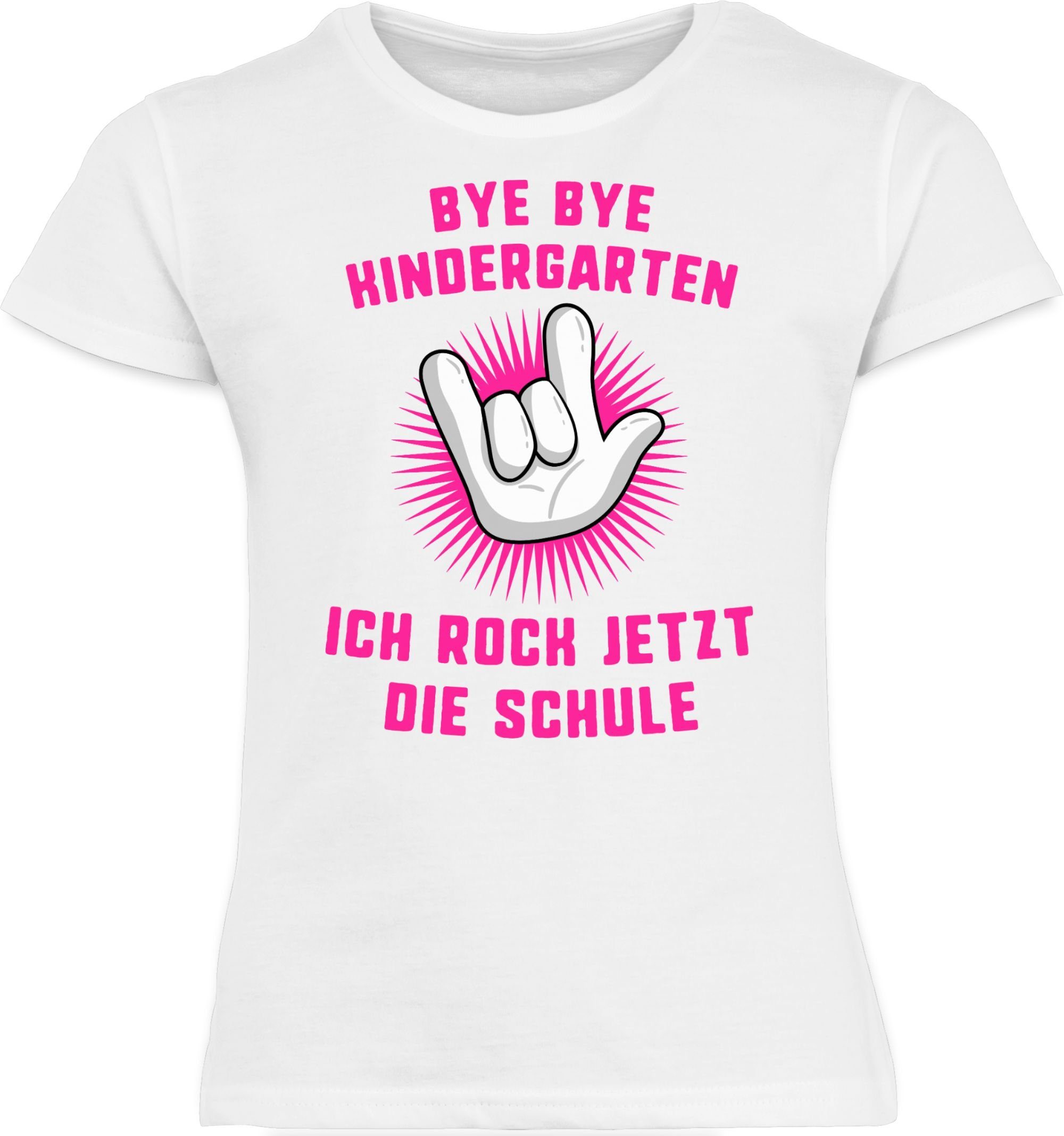 Bye rock Bye Kindergarten Mädchen Einschulung T-Shirt jetzt Weiß ich Shirtracer 2 die fuchsia Schule