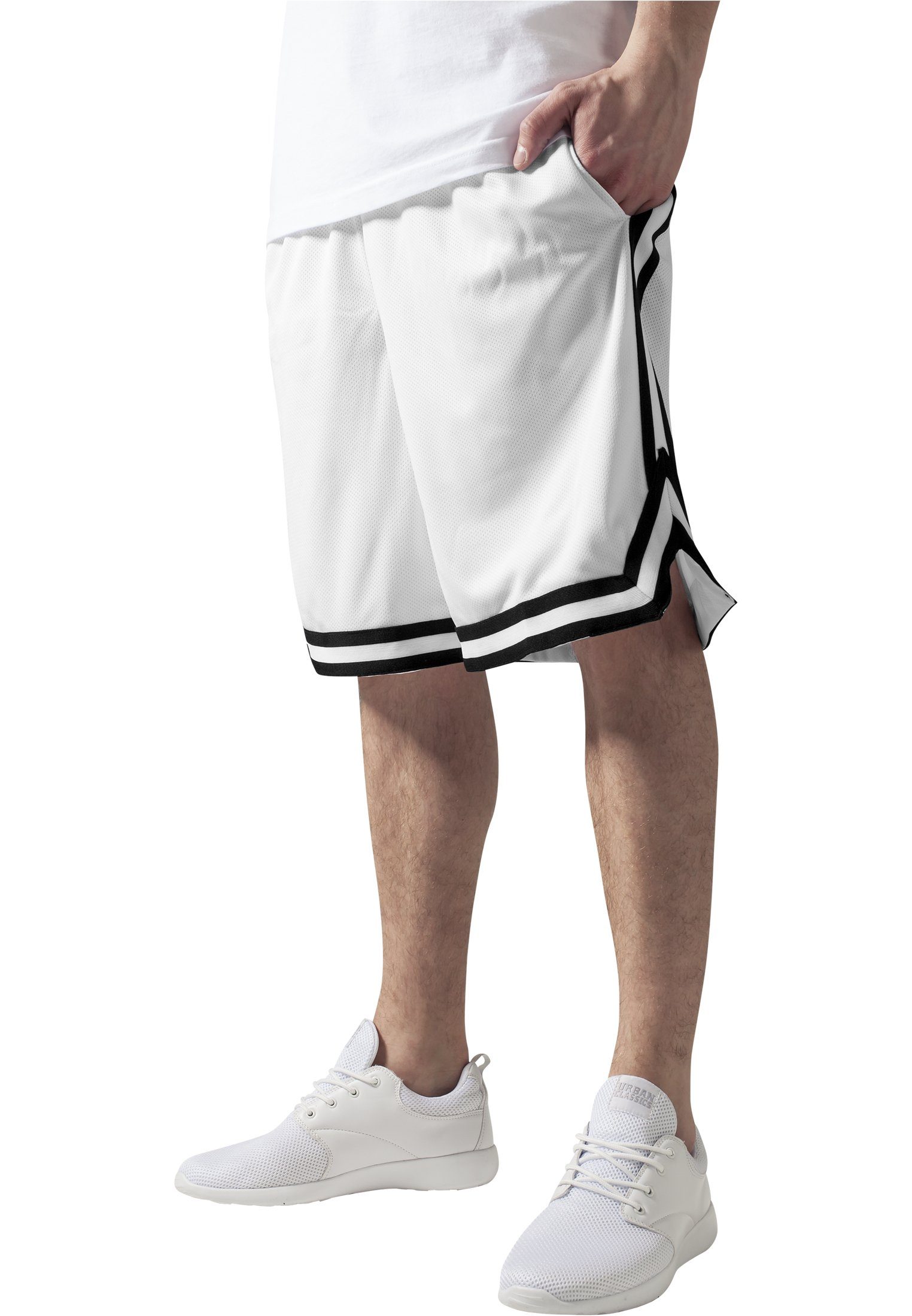 URBAN CLASSICS Stoffhose Herren Stripes Mesh Shorts (1-tlg) white/black/white