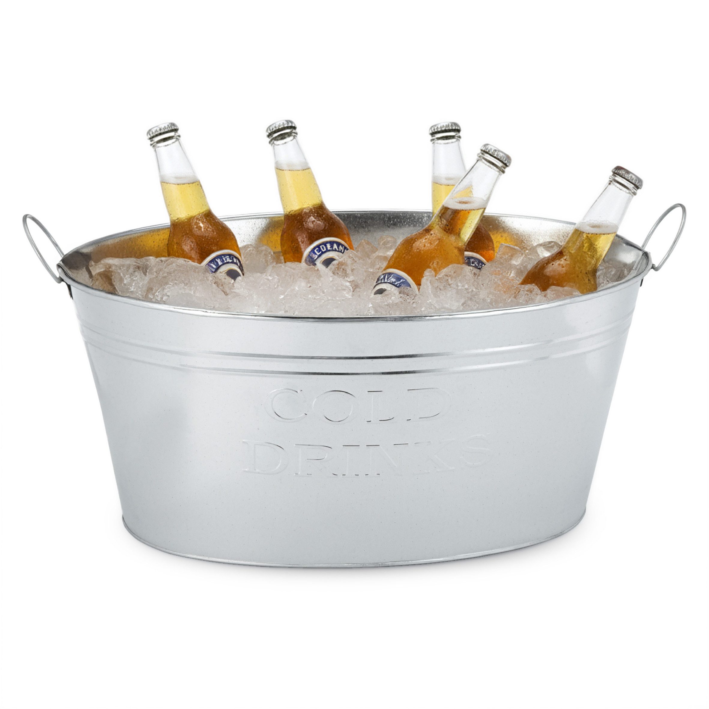 Spetebo Wein- und Sektkühler XXL Zink Getränkekühler COLD DRINKS Eiskübel 50 cm, mit 2 einklappbaren Tragegriffen