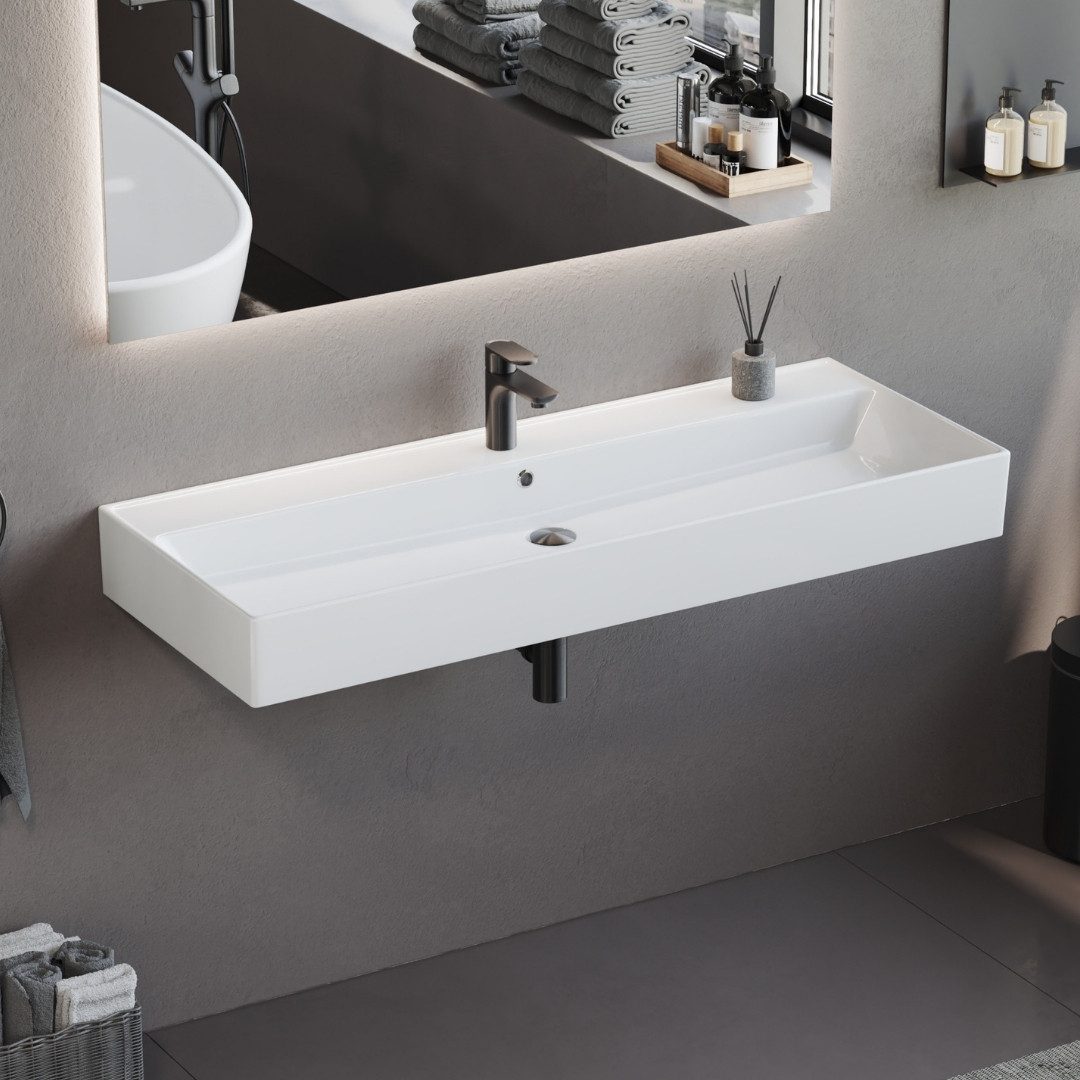 Aqua Bagno Waschtisch Wandmontage Waschbecken Keramik weiß extra groß modern