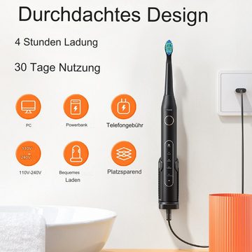Tidyard Elektrische Zahnbürste Bitvae D2, Aufsteckbürsten: 8 St., 5 Modi, Ultraschall-Elektrozahnbürste mit Timer, Halter
