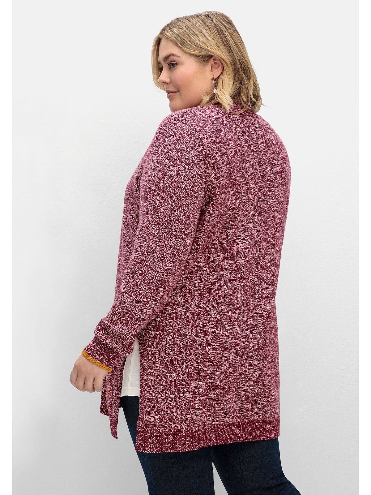 Baumwollmix Sheego flauschigem Größen Große aus Longstrickjacke