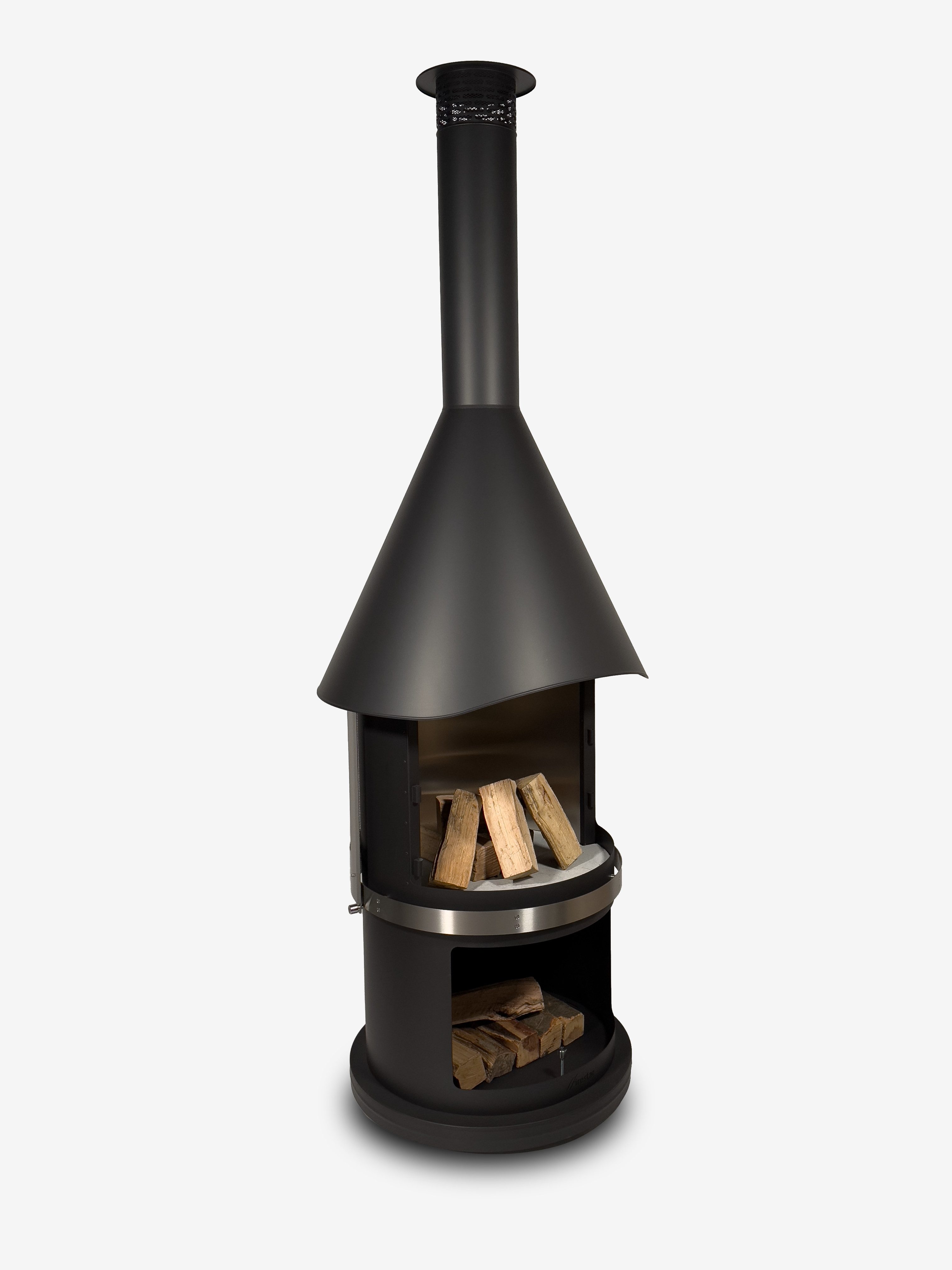 Firestar Gartenkamine Grillkamin DN 800 Swing Glas 3. Generation NEU Edelstahl schwarz Grillkamin Kamin
