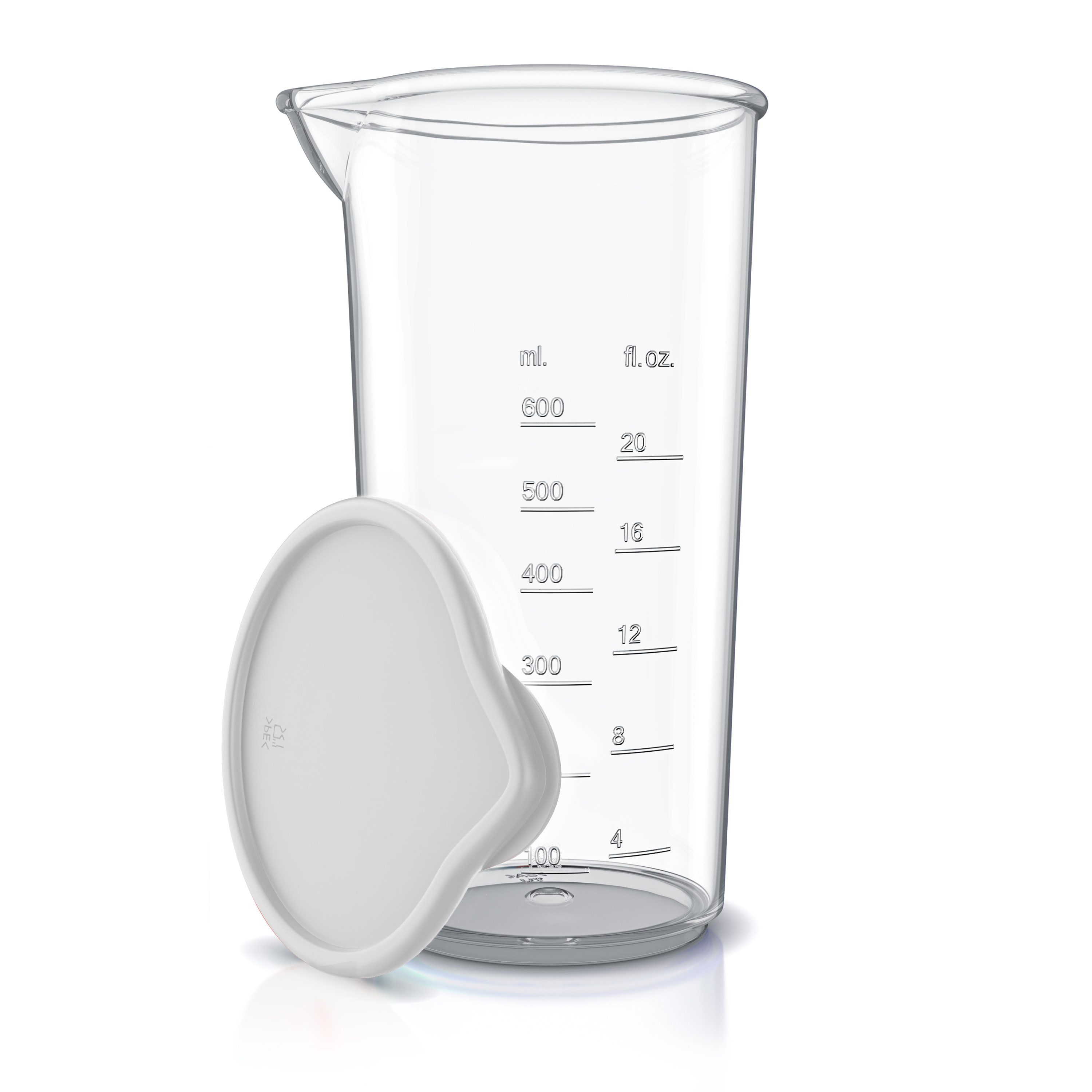 Arendo Messbecher mit Deckel, 600ml, 20 Unzen, Klarsichtbecher, Mixbecher aus Kunststoff, Kunststoff, ideal für elektrische Handmixer, Stabmixer & Handrührer