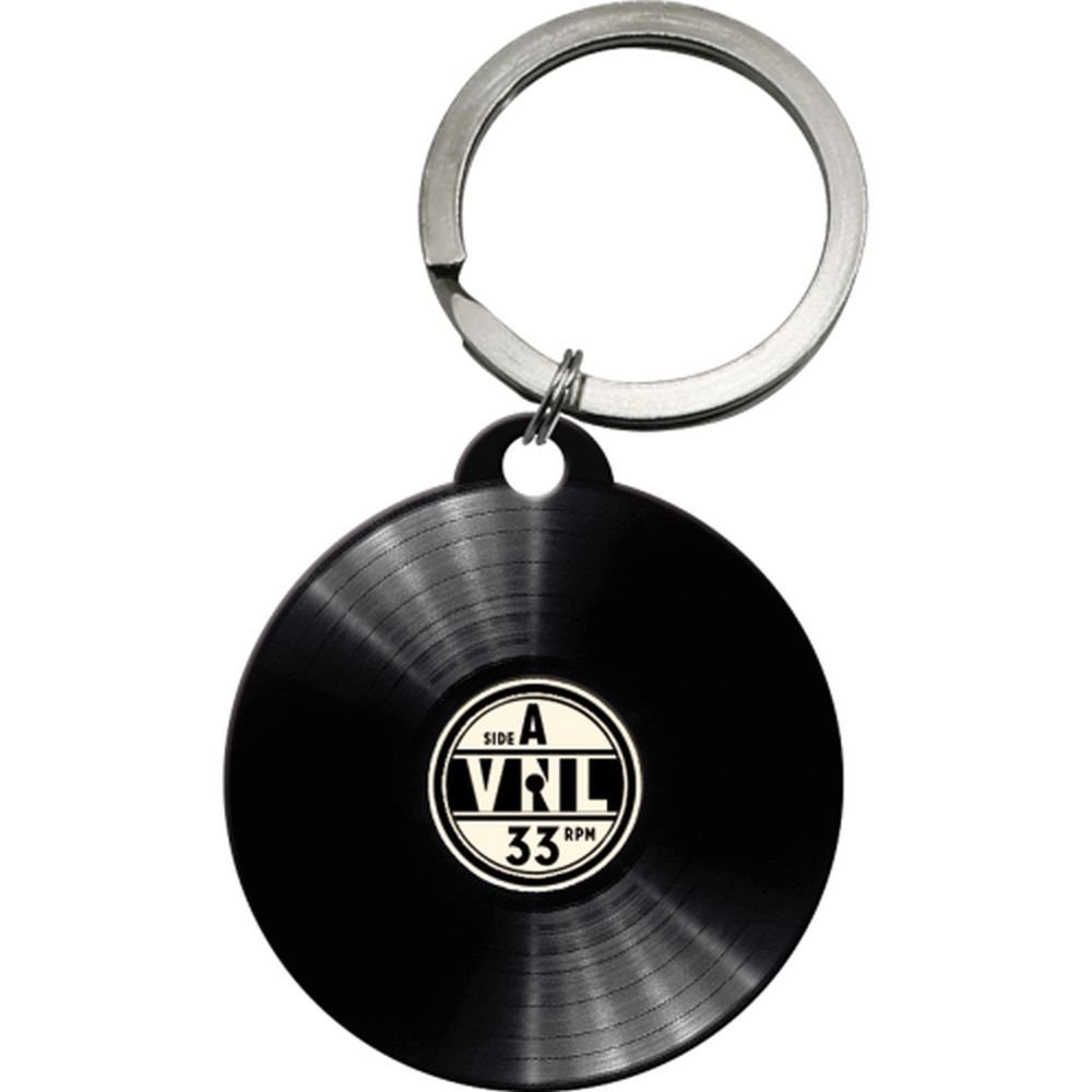 Schlüsselanhänger mit Gravur Edelstahl Schlüsselanhänger Ø 4 cm - Retro Vinyl