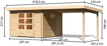 Karibu Gartenhaus Trittau 3, BxT: 616,5x333 cm, mit Anbaudach und Fenster