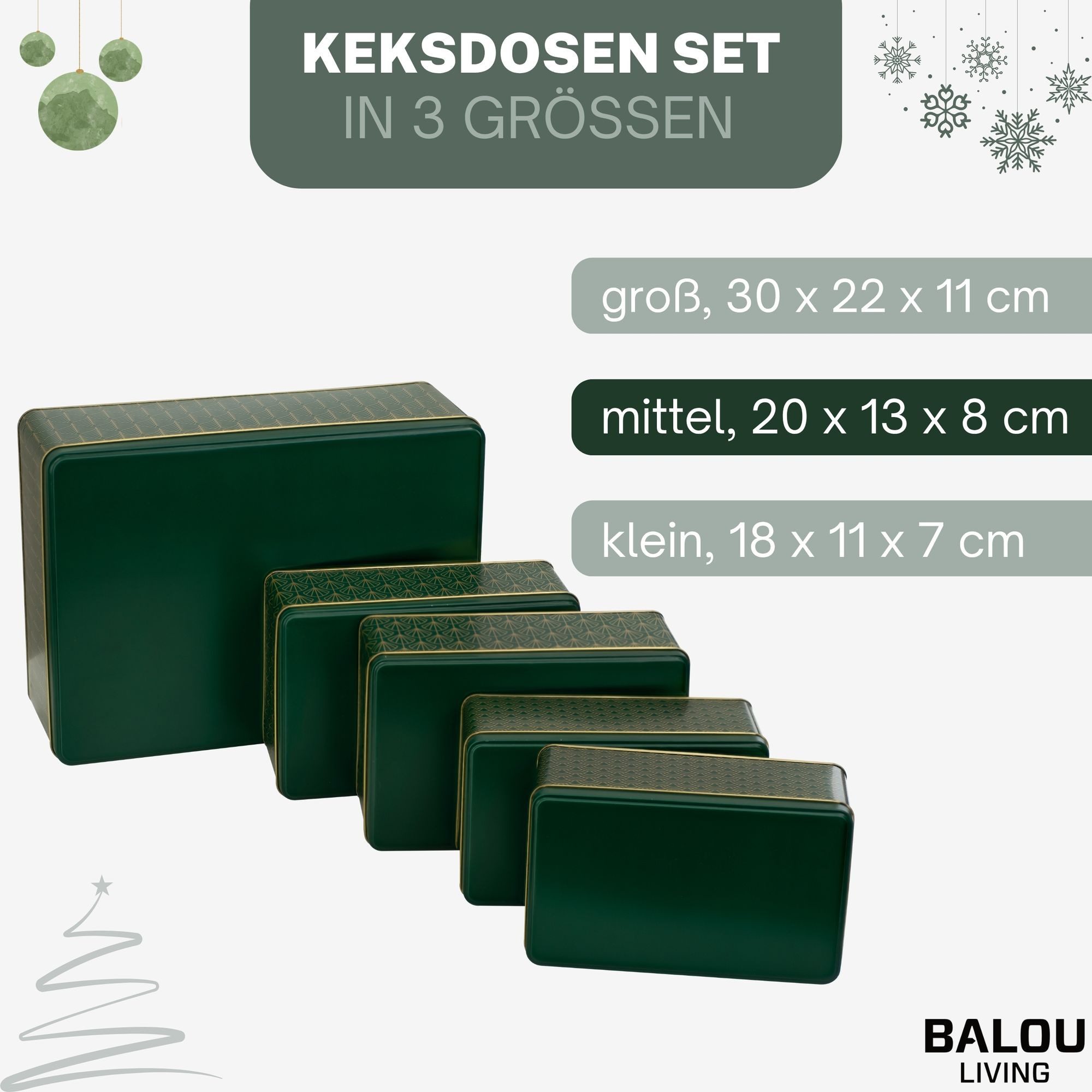 bonsport Keksdose Keksdosen 5er-Set, eckig, Metall, Pattern – Bild 4 von 5