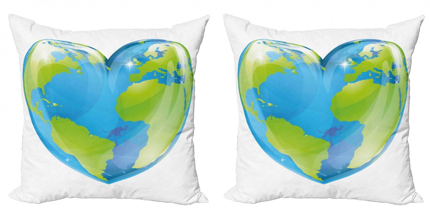 (2 Doppelseitiger Kissenbezüge Herzform Abakuhaus Vibrant Erde Stück), Digitaldruck, Accent Globe Modern