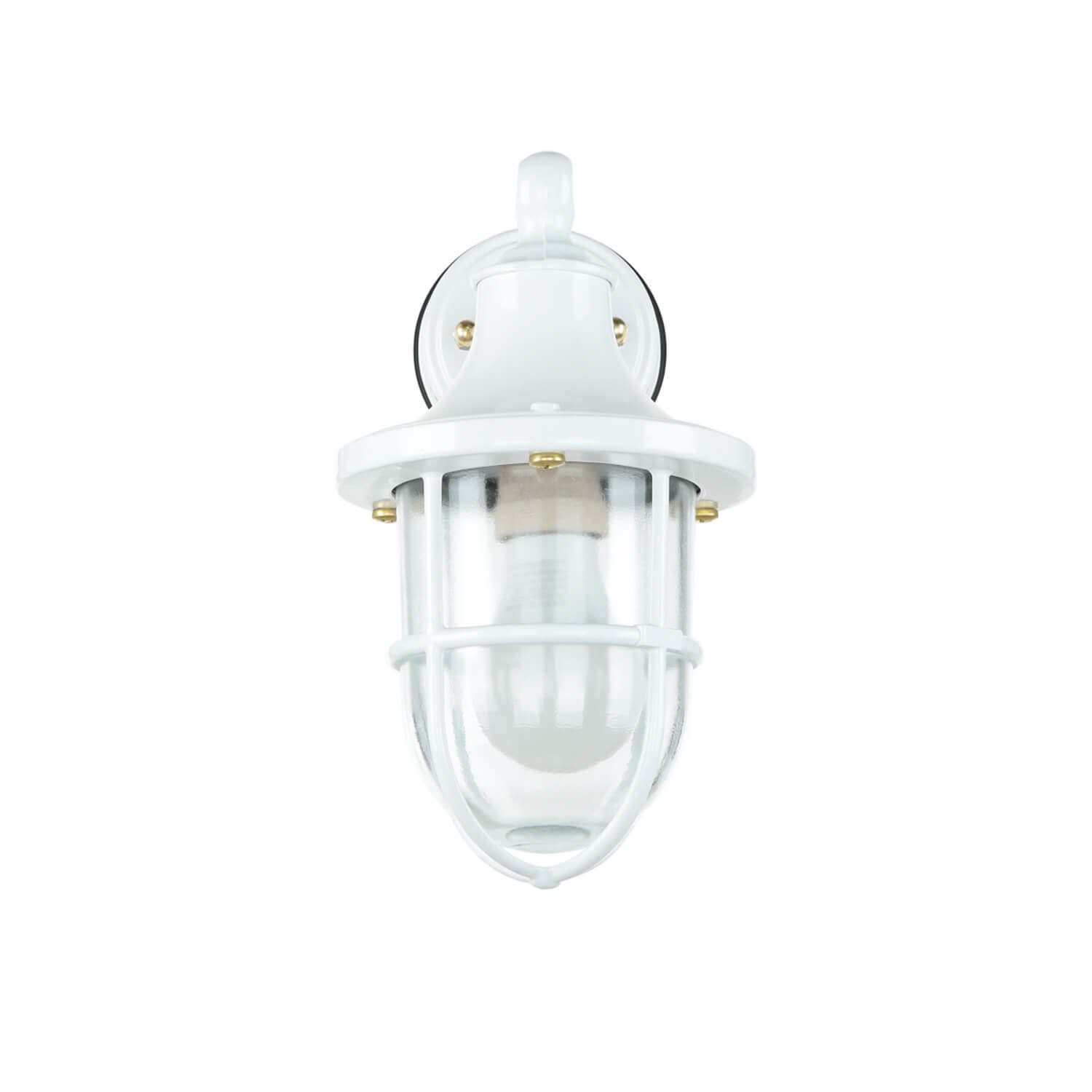 Weiß E27 Leuchtmittel, IP64 Glas Messing Maritim Garten ohne Terrasse Licht-Erlebnisse SANTORIN, Außen-Wandleuchte