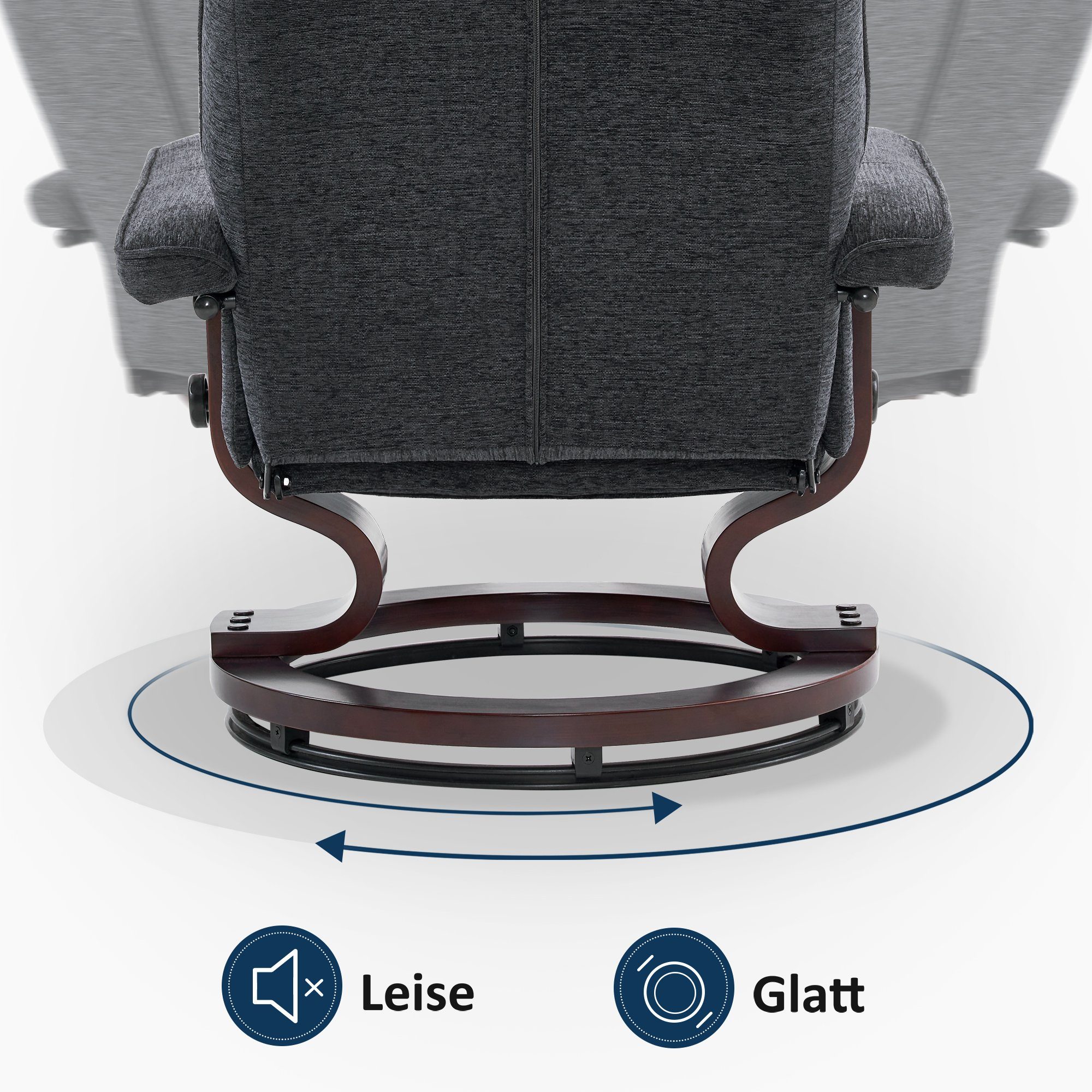 MCombo MCombo Hocker Hocker Relaxsessel Liegefunktion, mit mit Fernsehsessel 360°drehbarer 9019, TV-Sessel mit Dunkelgrau-Webstoff
