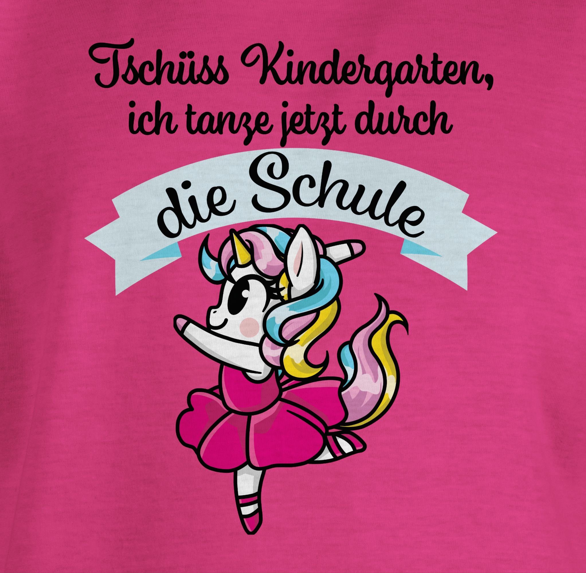 Shirtracer T-Shirt Fuchsia Tschüss Einhorn ich Kindergarten tanze Schule Einschulung durch die Ballett jetzt 1 Mädchen